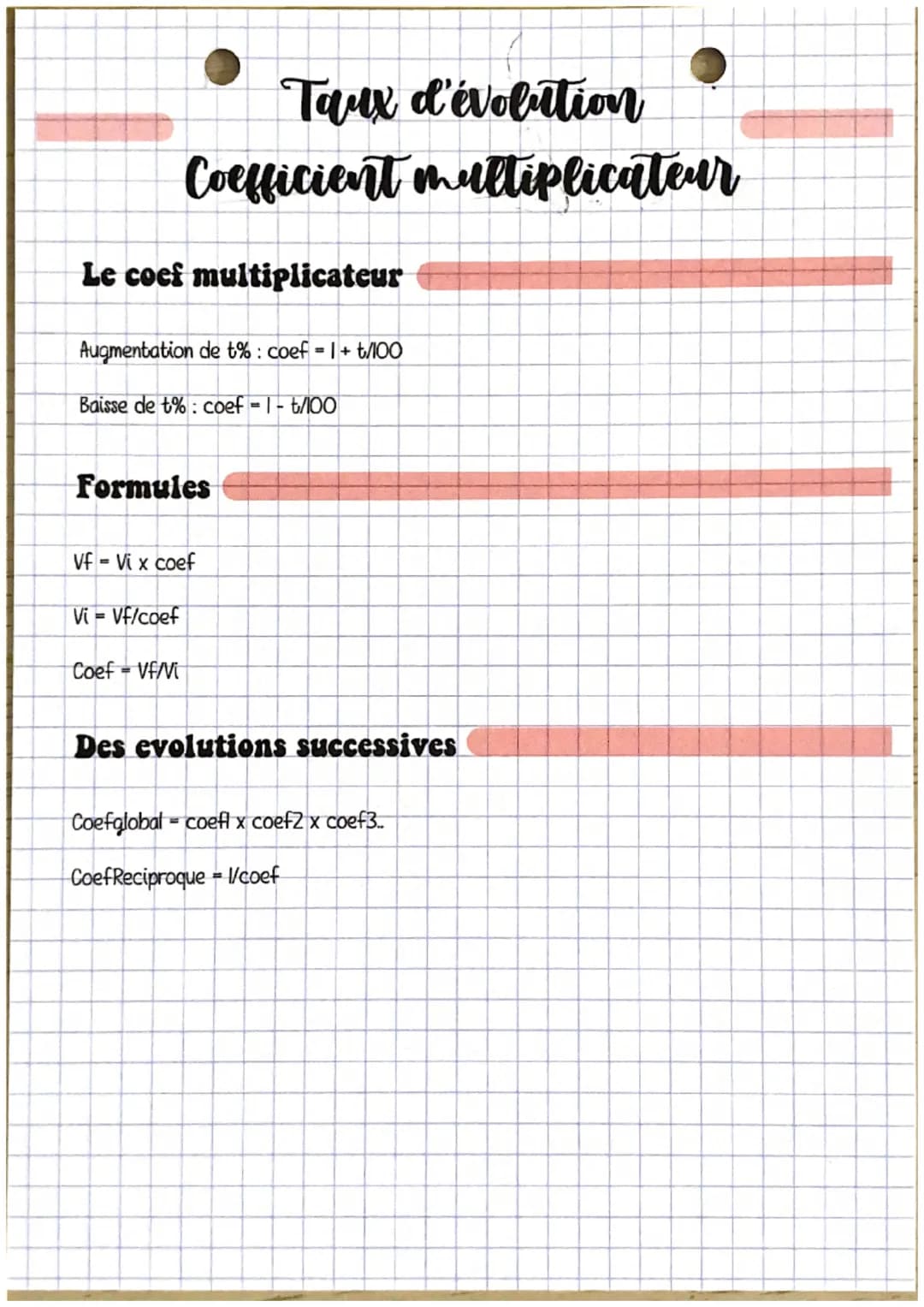 Le coef multiplicateur
Taux d'évolution
Coefficient multiplicateur
Augmentation de t%: coef = 1+ t/100
Baisse de t%: coef = 1 -t/100
Formule