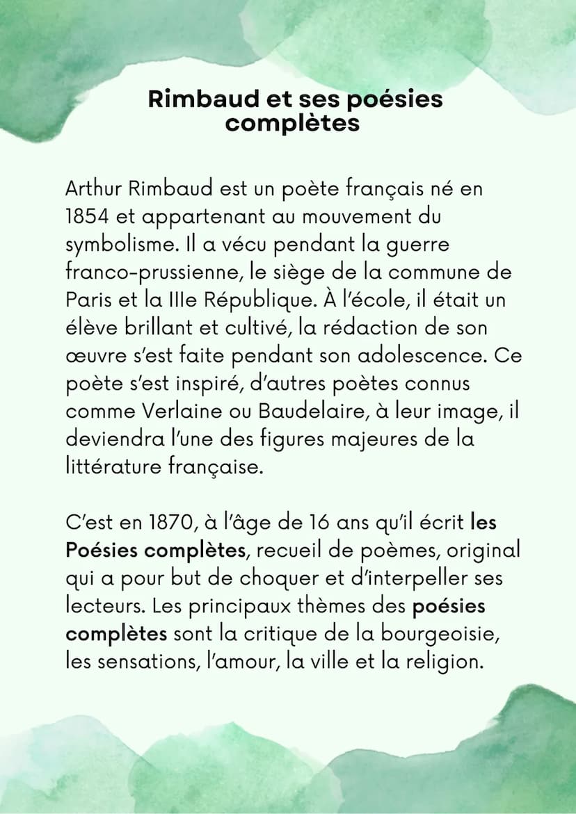 TRAVAIL DE LECTURE
Les poésies complètes
Arthur Rimbaud
Les fleurs du Mal
Charles Baudelaire Table
Page 1 Présentation Rimbaud et ses poésie