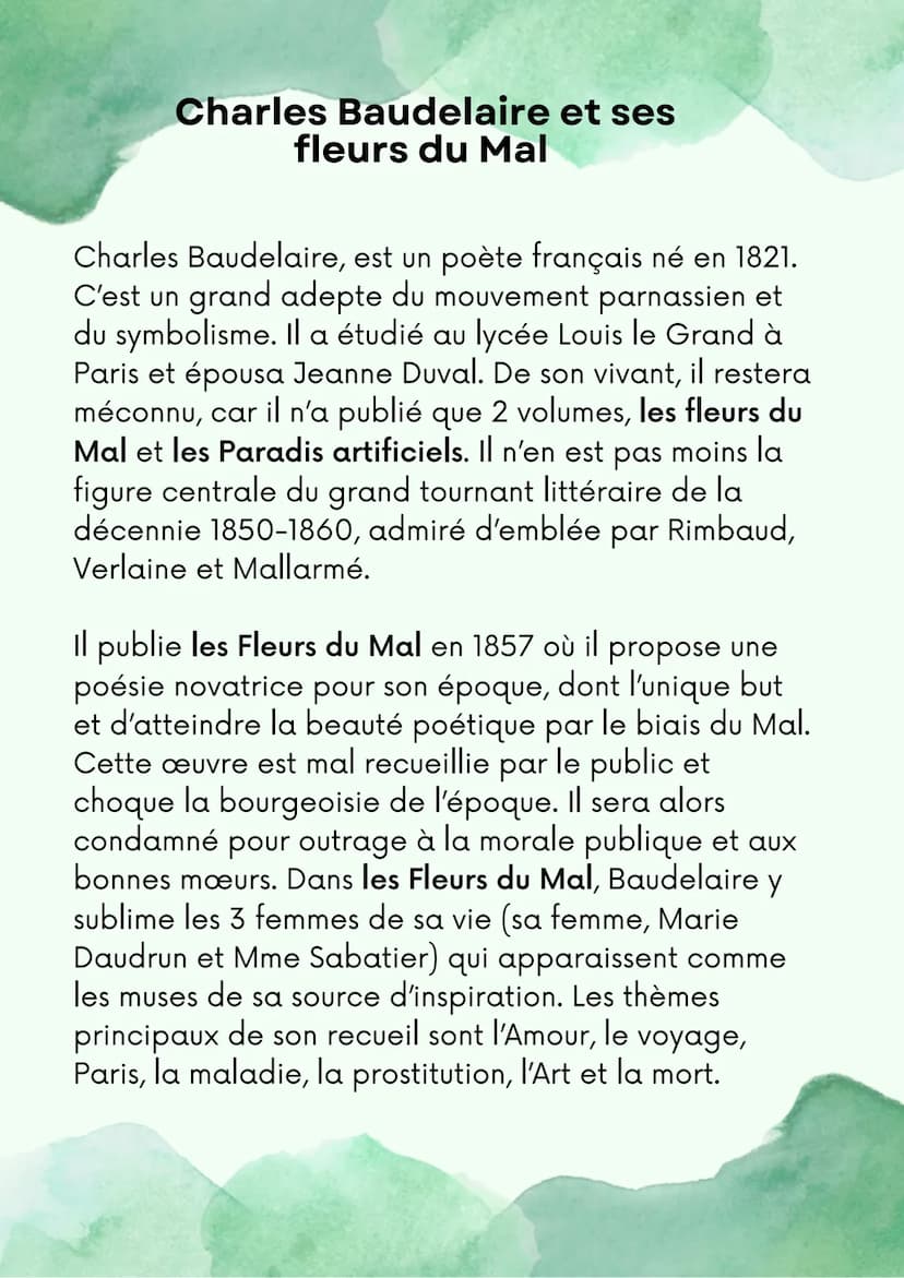 TRAVAIL DE LECTURE
Les poésies complètes
Arthur Rimbaud
Les fleurs du Mal
Charles Baudelaire Table
Page 1 Présentation Rimbaud et ses poésie