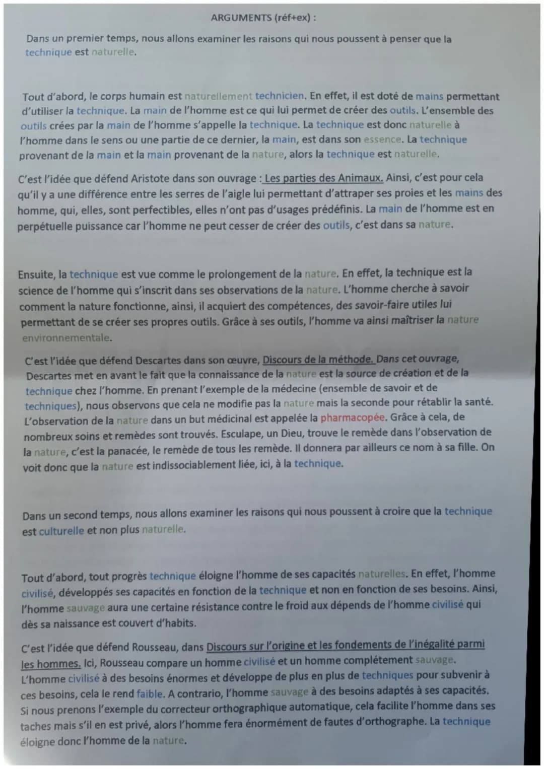 ARGUMENTS (réf+ex):
Dans un premier temps, nous allons examiner les raisons qui nous poussent à penser que la
technique est naturelle.
Tout 