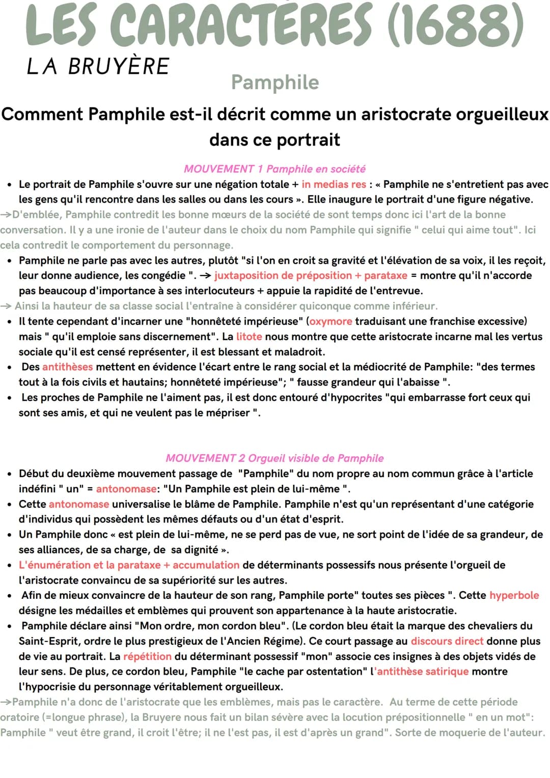 Pamphile
Comment Pamphile est-il décrit comme un aristocrate orgueilleux
dans ce portrait
MOUVEMENT 1 Pamphile en société
• Le portrait de P