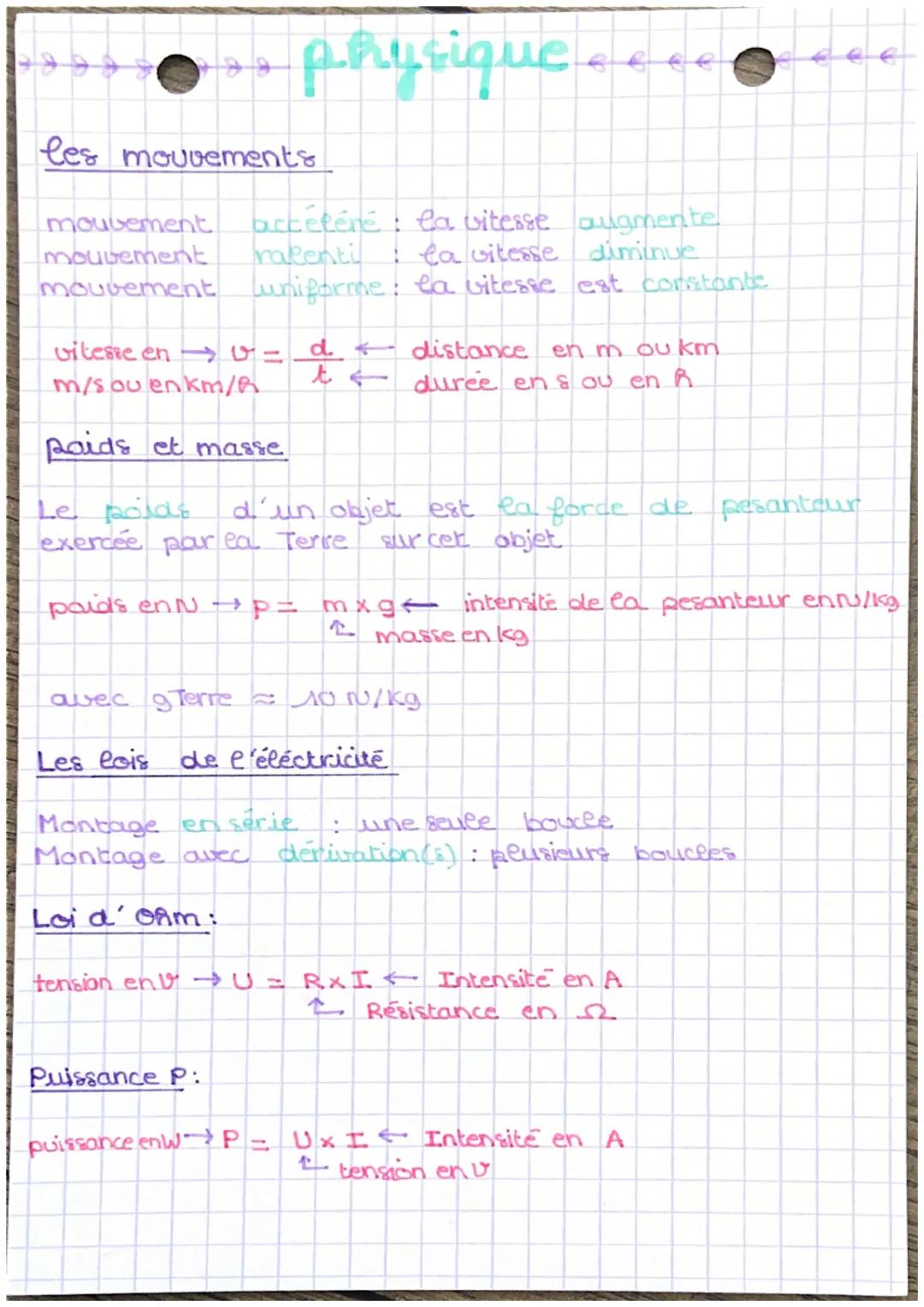 # physique

les mouvements

moubement. accéléré : la vitesse augmente.
mouvement ralenti : la vitesse diminue
mouvement uniforme : la vitess