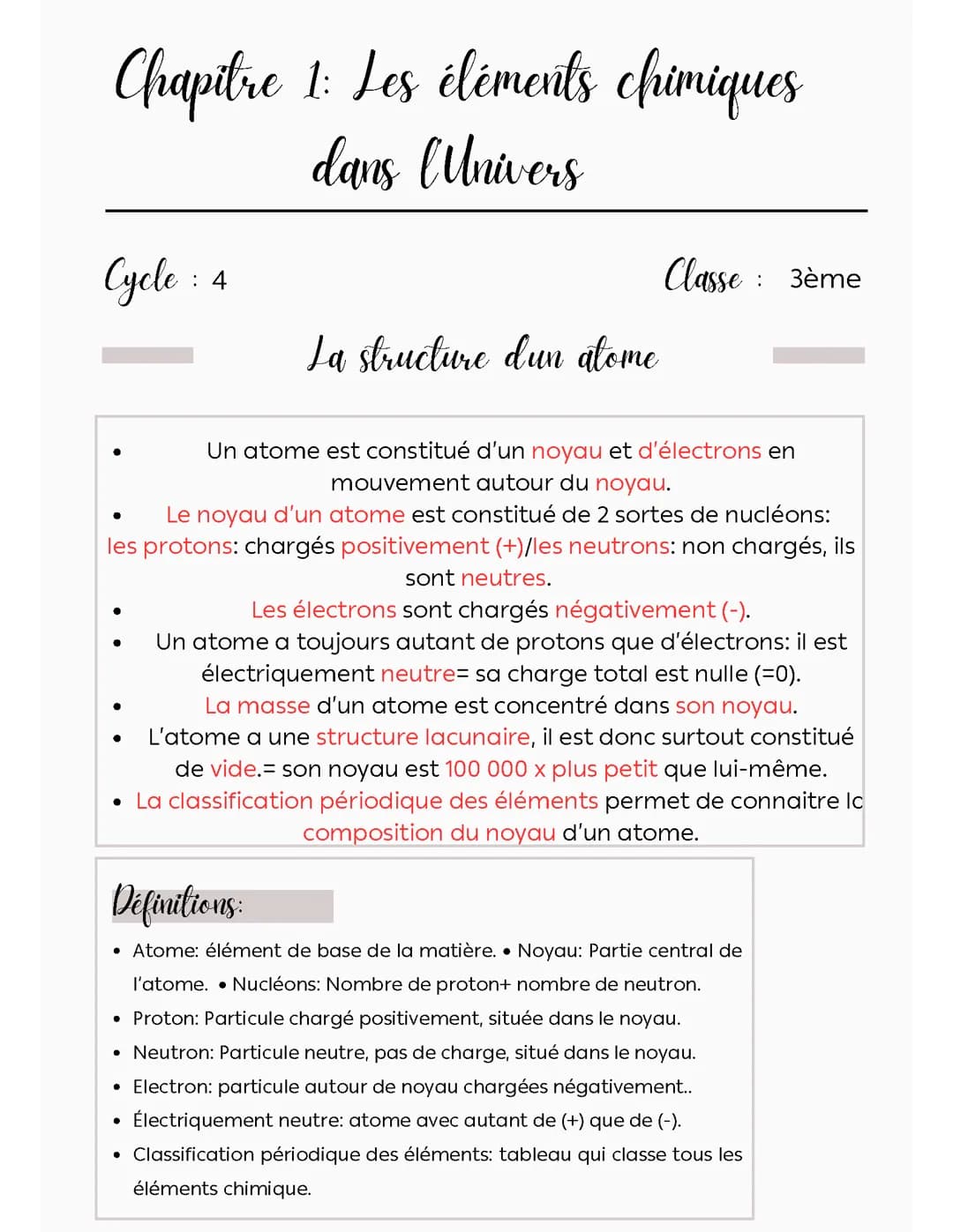 CHAPITRE 1: Les éléments chimiques dans l’Univers