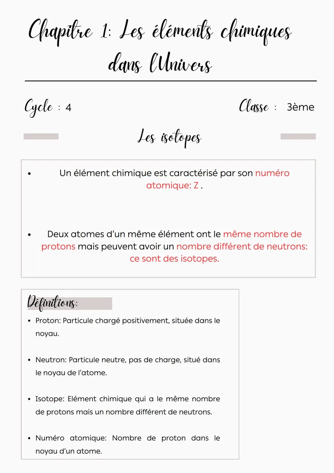 Chapitre 1: Les éléments chimiques
dans Univers
Cycle : 4
La structure dun atome
:
Classe 3ème
•
Un atome est constitué d'un noyau et d'élec