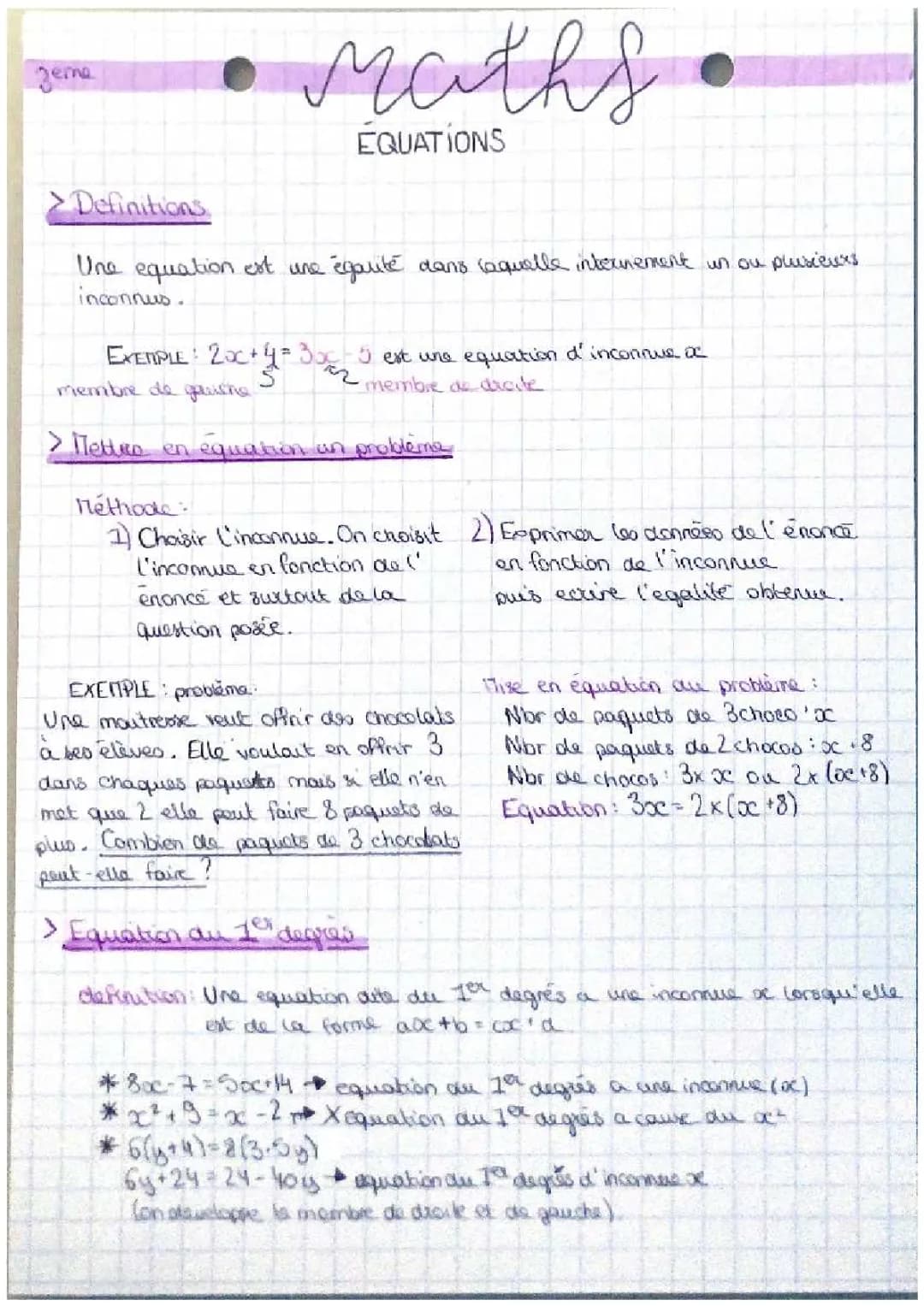 Équations du Premier Degré : Exercices Corrigés et Cours PDF