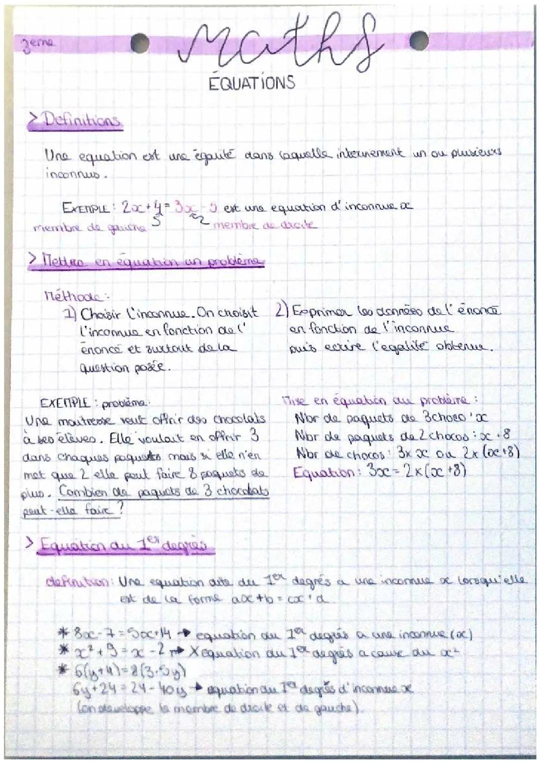 Équations du Premier Degré : Exercices Corrigés et Cours PDF