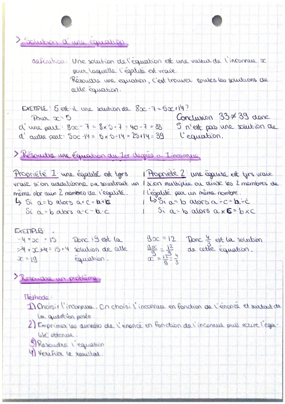 zema
>Definitions
Une equation est une égalité dans laquelle internement un ou plusieurs
inconnus.
EXEMPLE: 20c +4²
Maths
EQUATIONS
Méthode: