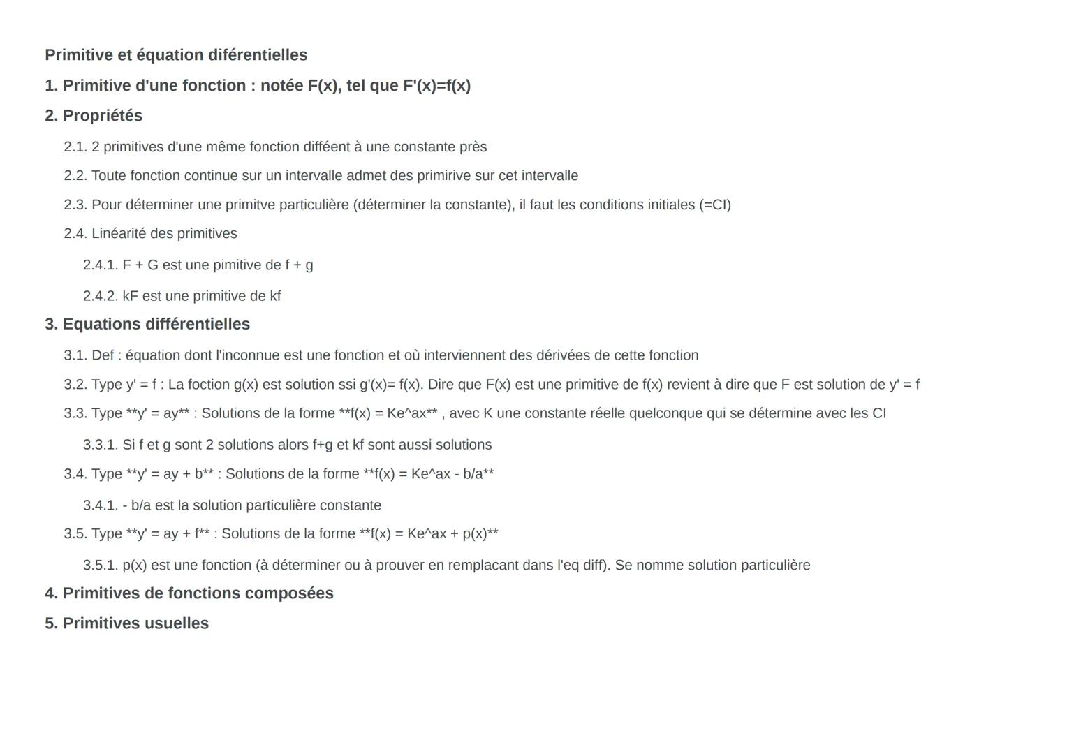 Primitives de fonctions composées
| Fonction | Une primitive |
| ------------- |:-------------:|
| $u'u^n$ | $\frac{1}{n+1}u^{n+1}$ |
| avec