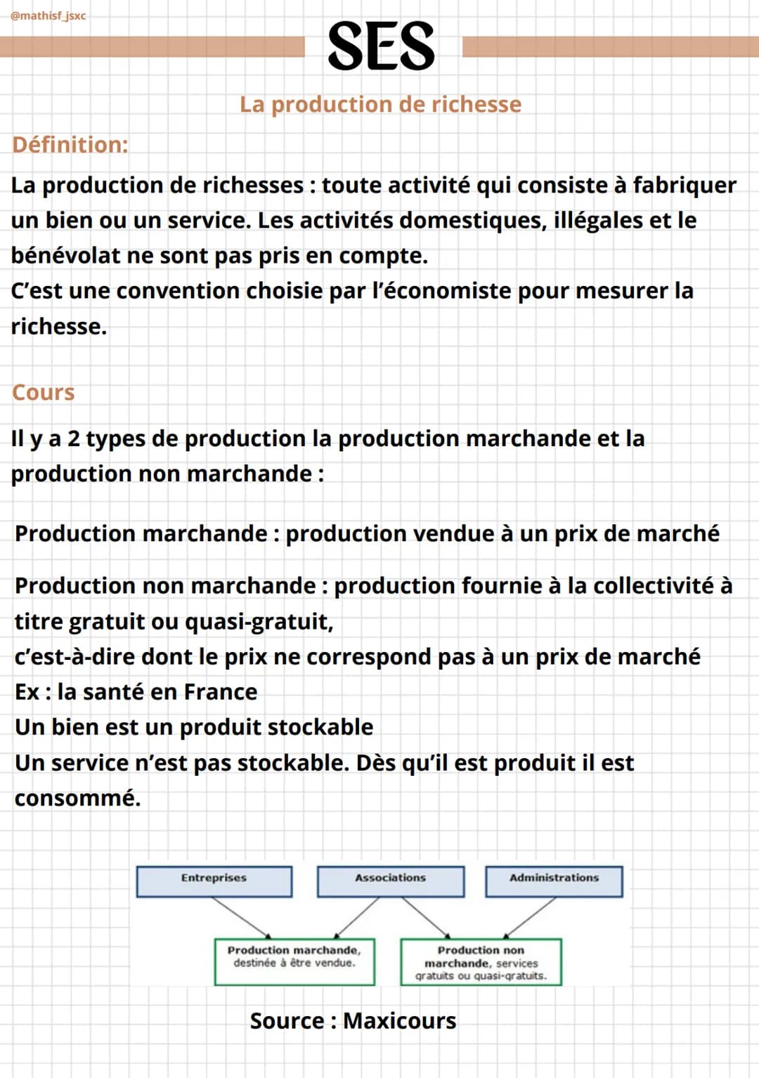 @mathisf_jsxc
SES
La production de richesse
Définition:
La production de richesses : toute activité qui consiste à fabriquer
un bien ou un s