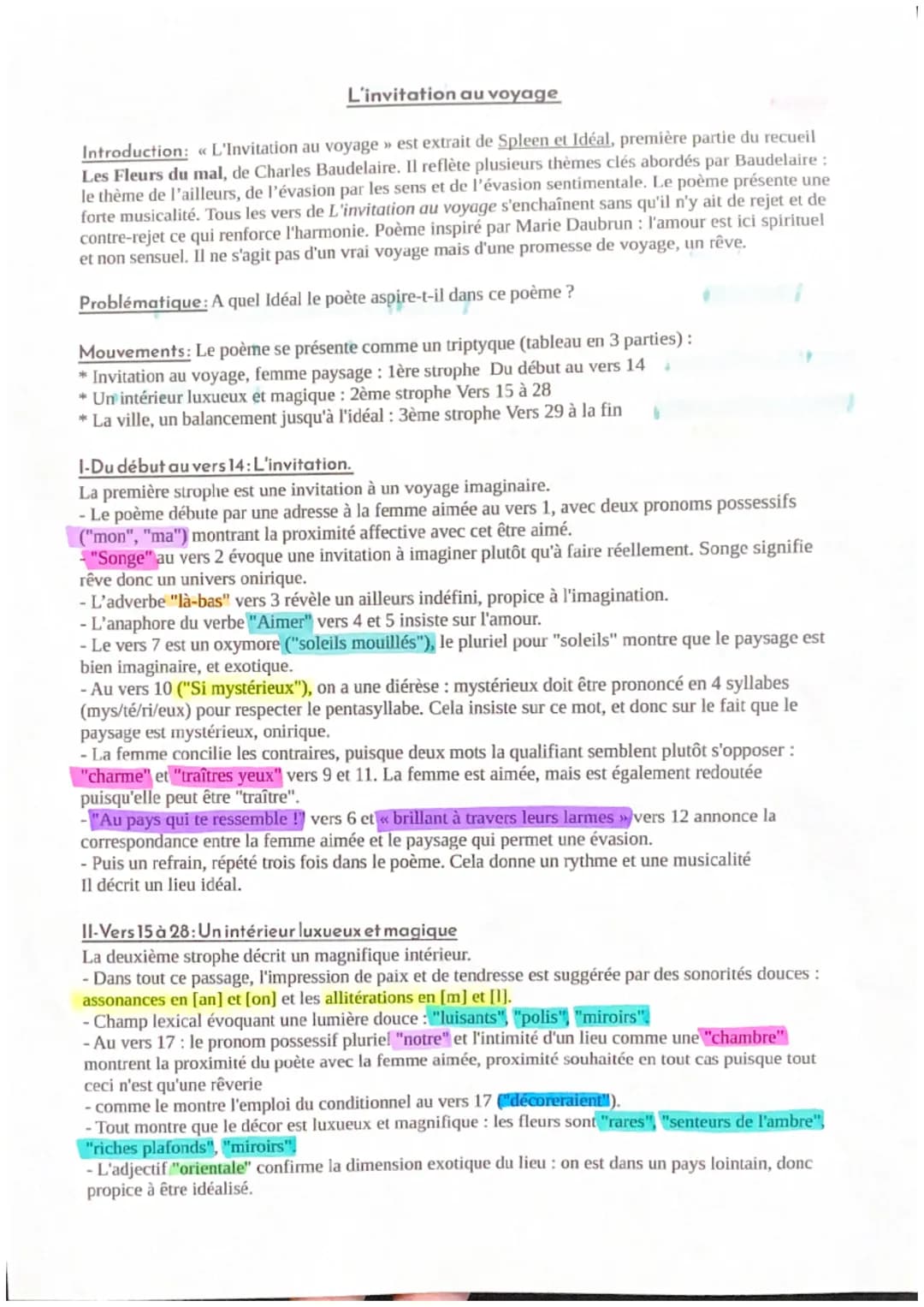 L'invitation au voyage
Introduction: <«< L'Invitation au voyage » est extrait de Spleen et Idéal, première partie du recueil
Les Fleurs du m