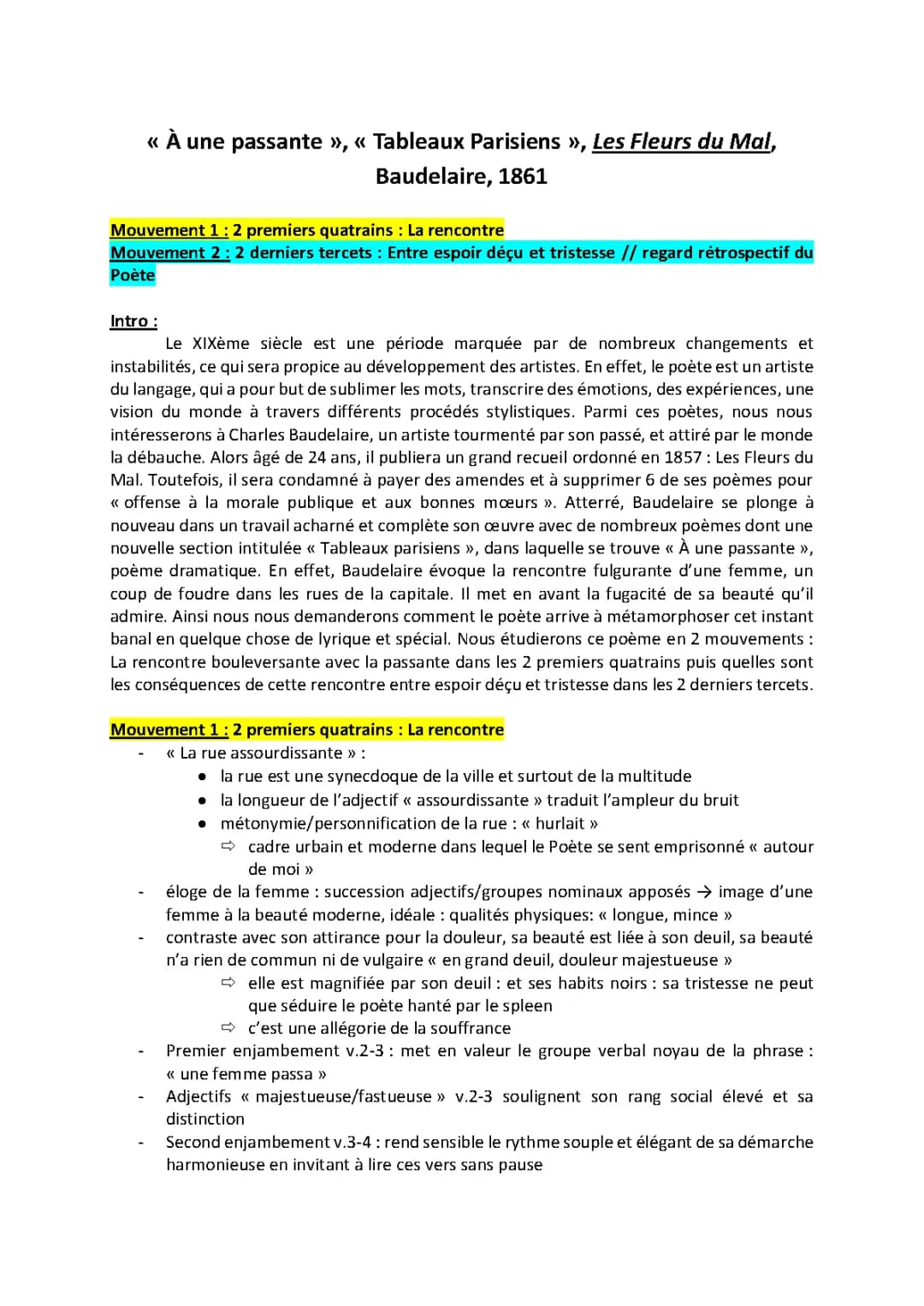 À une passante Analyse linéaire