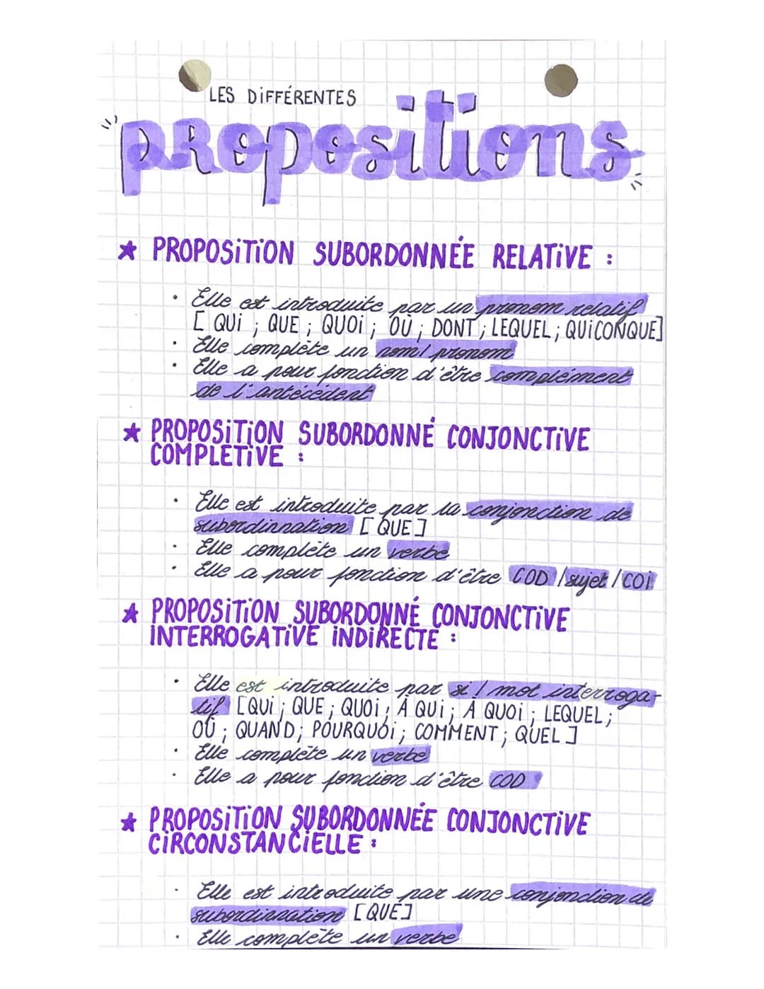 * PROPOSITION SUBORDONNÉE RELATIVE :
•
.
LES DIFFÉRENTES
.
PROPOSITION SUBORDONNÉ CONJONCTIVE
COMPLETIVE:
Elle est introduite par un promem 