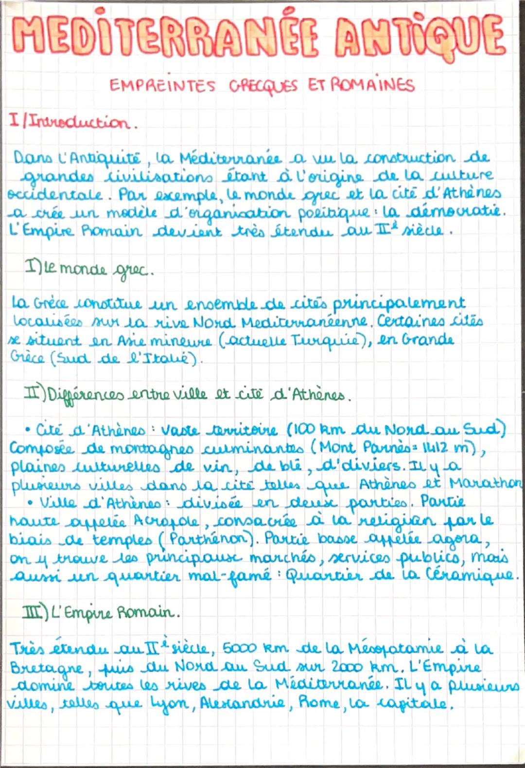 MEDITERRANÉE ANTIQUE
EMPREINTES GRECQUES ET ROMAINES
I/Introduction.
Dans l'Antiquité, la Méditerranée a wu la construction de
grandes civil