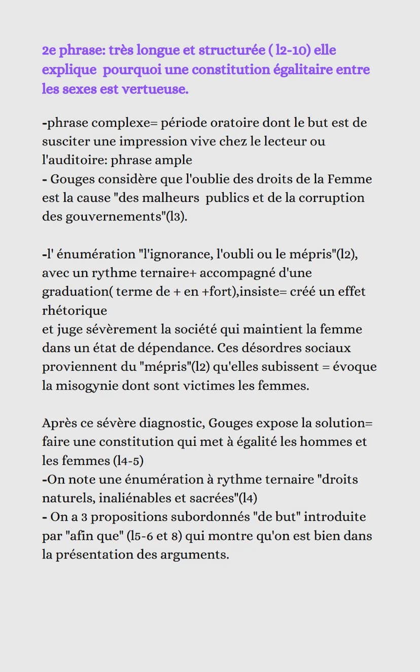 Parcours: Ecrire et combattre pour l'égalité
Explication linéaire (texte n°2)
La DDFC Olympe de Gouges,
Préambule + 2 articles
Situation/Int