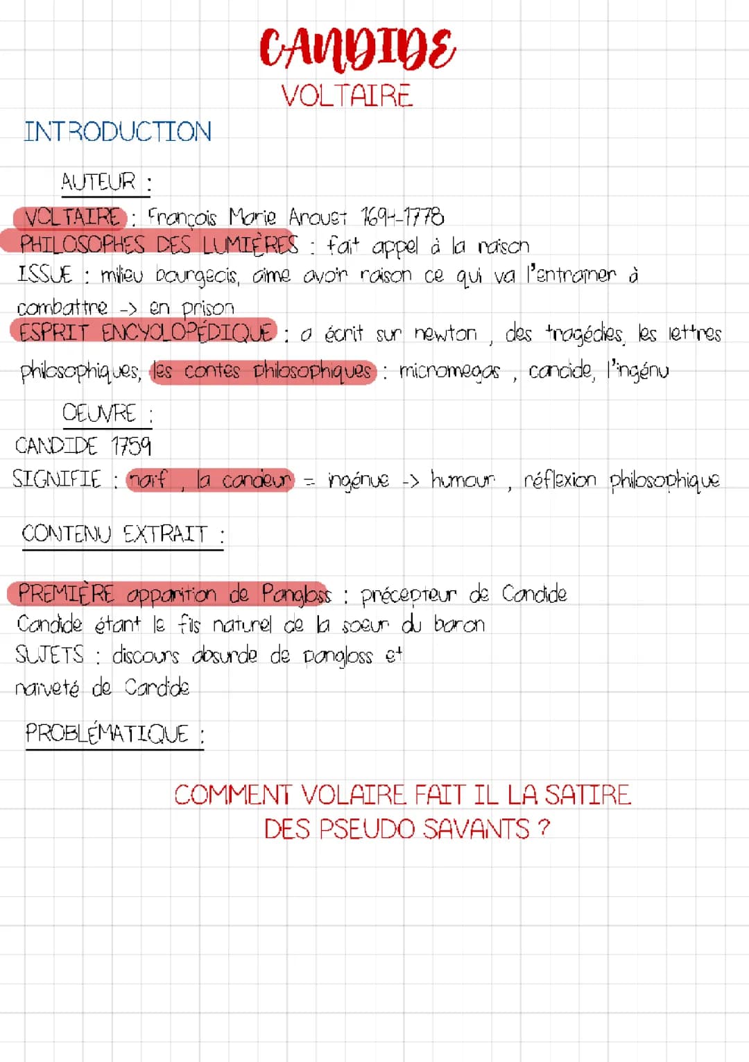 Analyse linéaire Candide: chapitres 1 et 19, Voltaire, Candide introduction commentaire