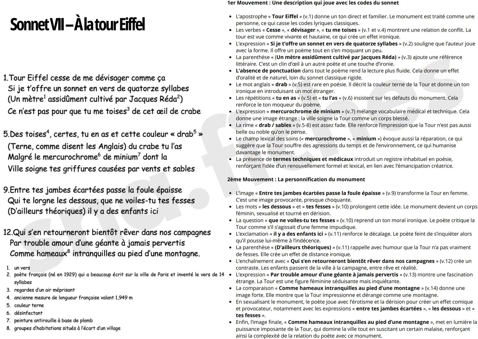 Sonnet VII-À la tour Eiffel

1. Tour Eiffel cesse de me dévisager comme ça
Si je t'offre un sonnet en vers de quatorze syllabes
(Un mètre¹ a