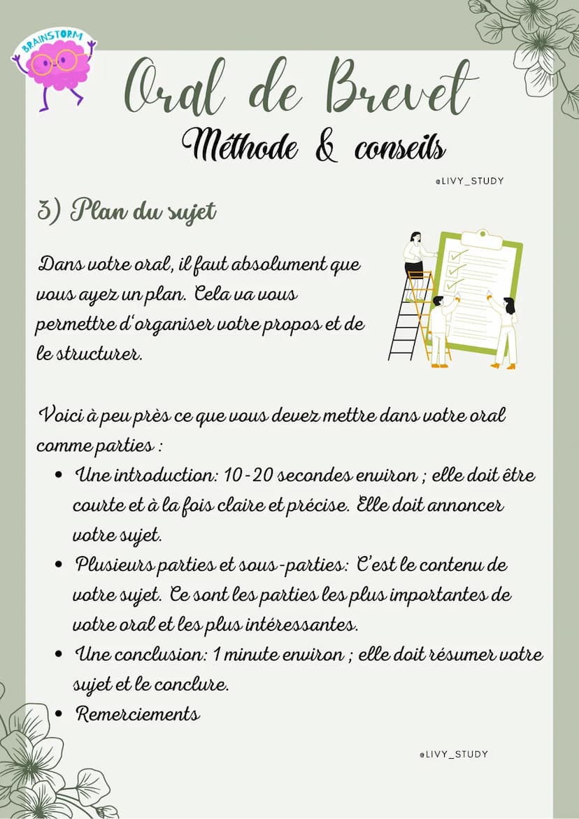 Oral de Brevet
Méthode et conseils
1)De quoi s'agit-il ?
@LIVY STUDY
Individuellement : d'une épreuve
orale de 5 min et d'un entretien
avec 