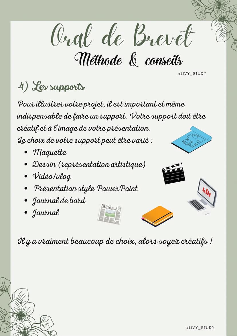 Oral de Brevet
Méthode et conseils
1)De quoi s'agit-il ?
@LIVY STUDY
Individuellement : d'une épreuve
orale de 5 min et d'un entretien
avec 