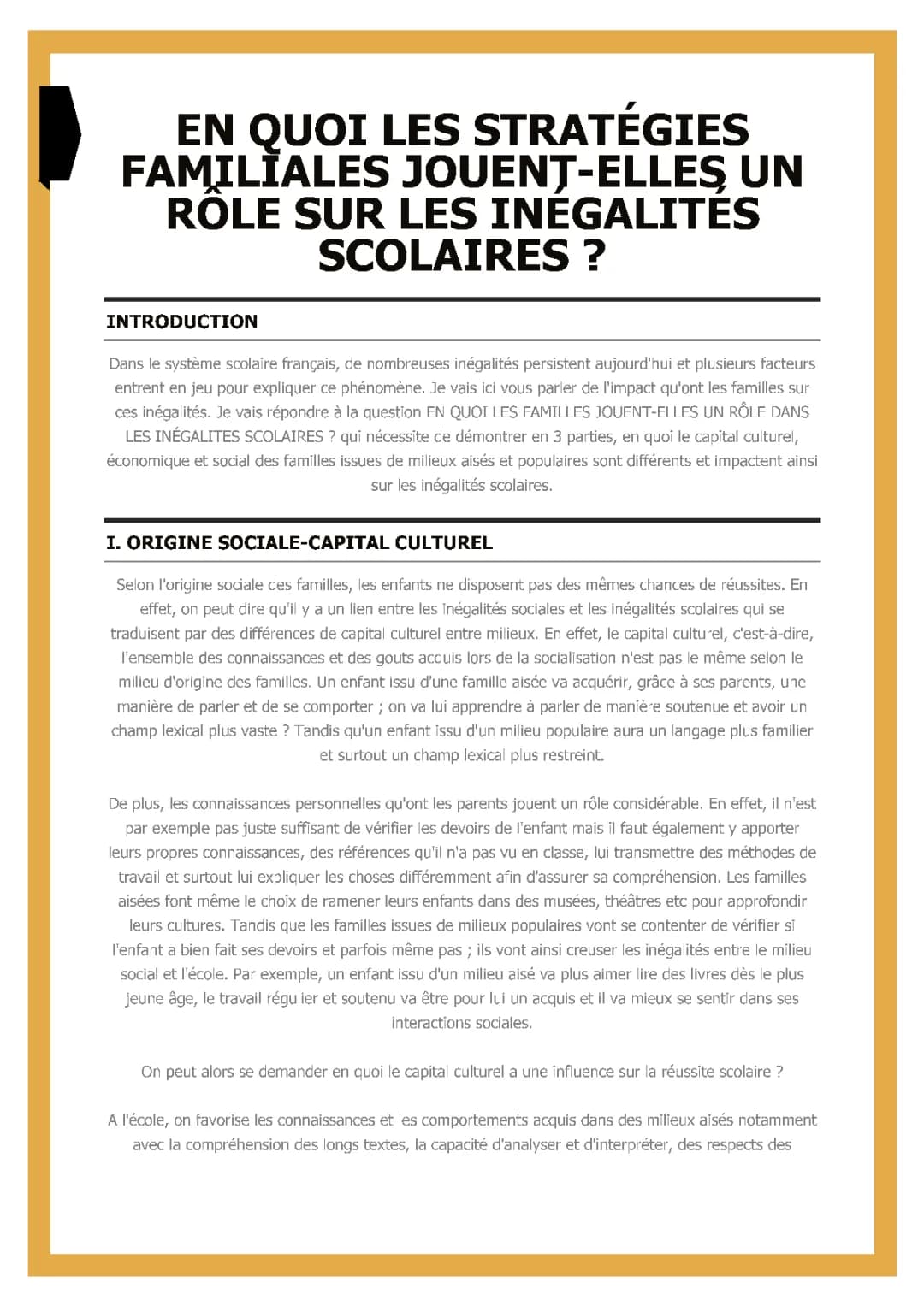 Corrigé : Comprendre et expliquer les inégalités de réussite scolaire