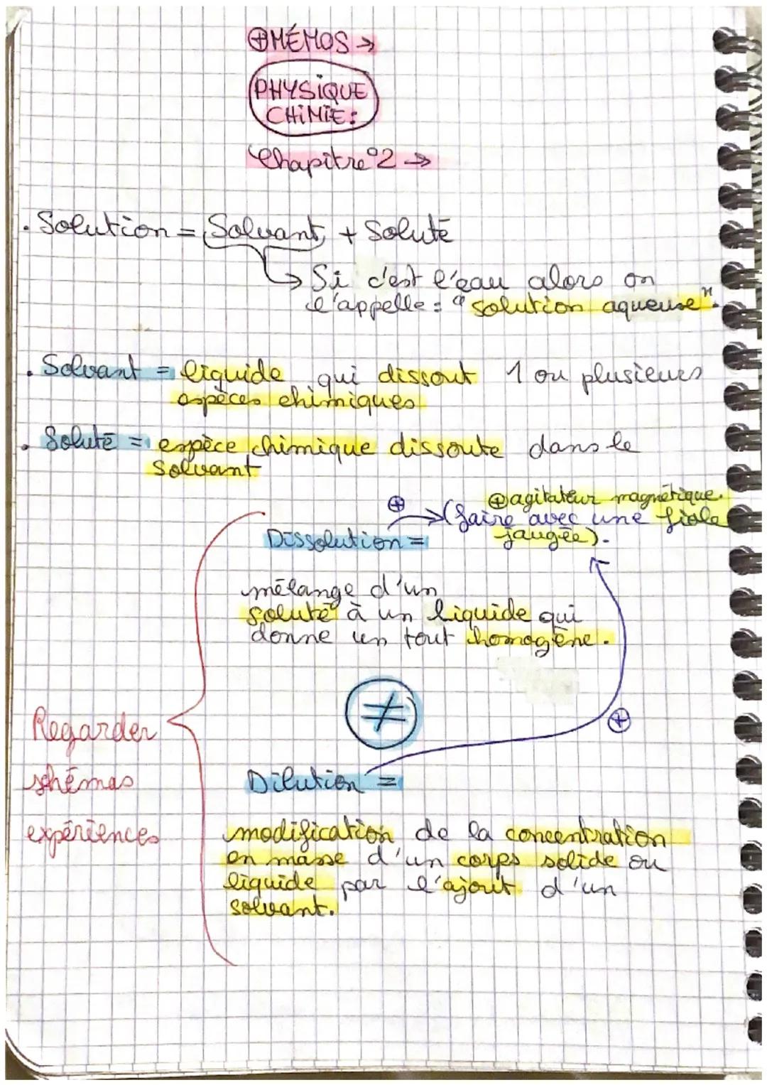 Solution = Solvant, + Solute
@MEMOS >
PHYSIQUE
CHIMIE:
Chapitre 2
=
Si c'est l'eau alors on
l'appelle = " solution aqueuse"
Solvant = liquid