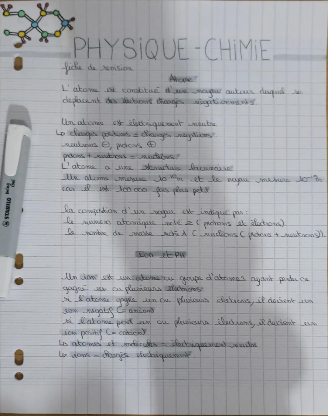 # PHYSIQUE-CHIMIE

-fiche de revision

Atame

L'atome at constitué d'un noyau autour duqud se
déplacent des dections charges règativements.
