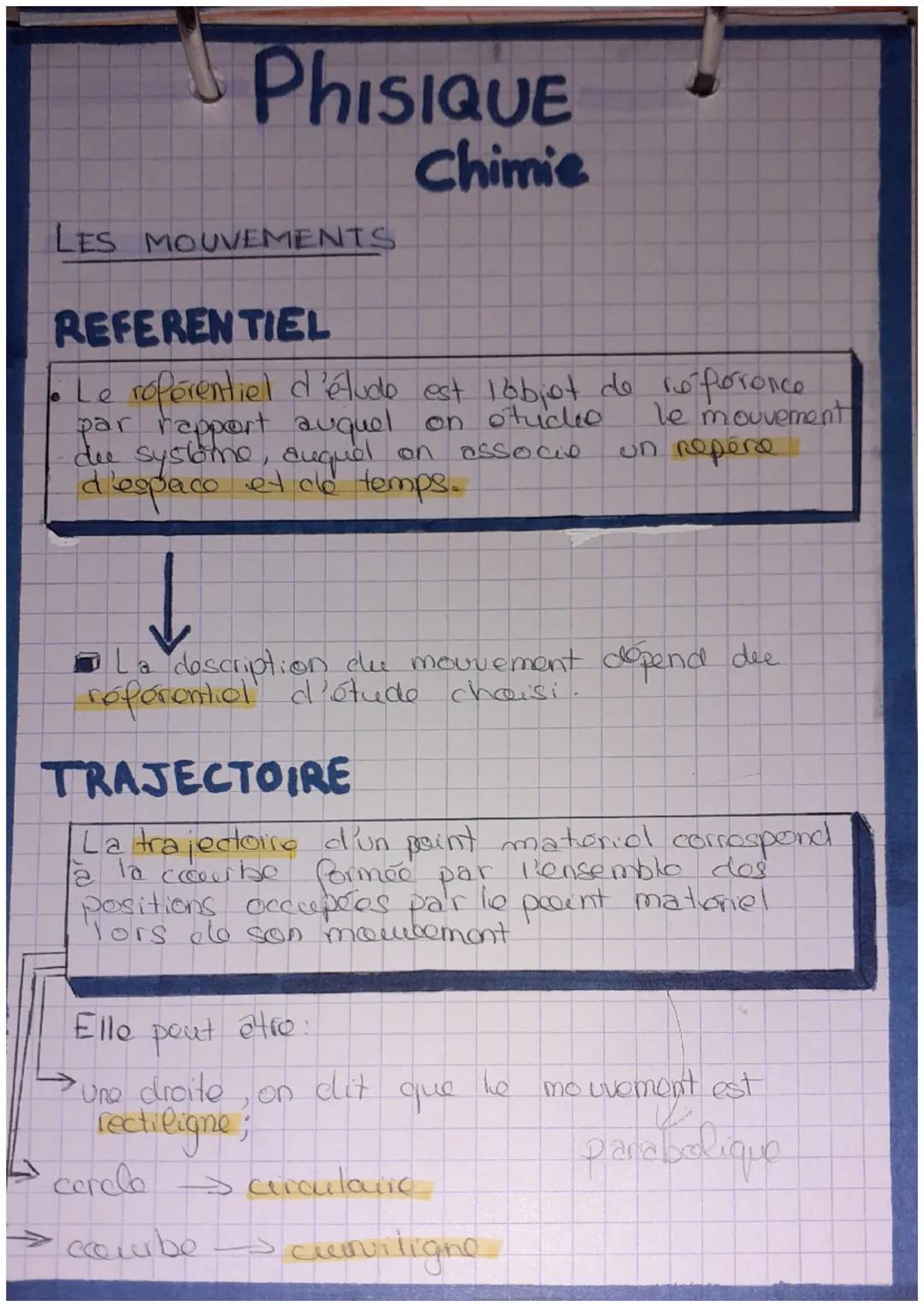 PhisIQUE
Chimie
LES MOUVEMENTS
REFERENTIEL
le mouvement
• Le référentiel d'étude est l'objet de no foronce
par rapport auquel on studio
due 