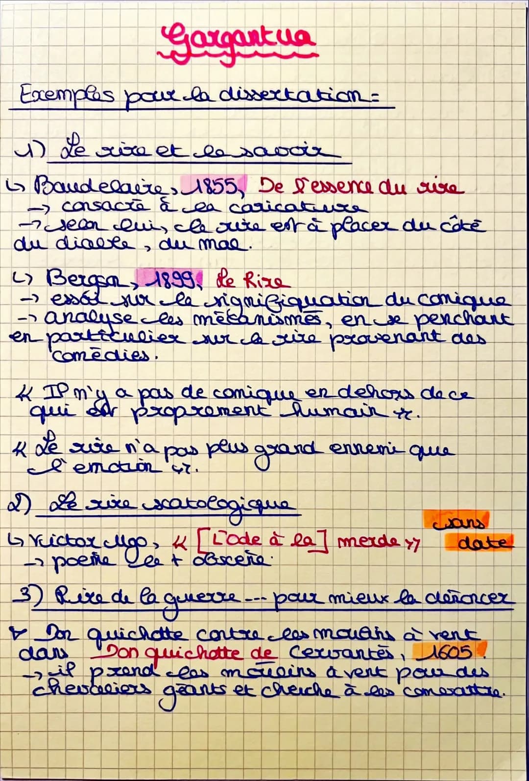 Gargantua
Exemples pour la dissertation=
1) Le rire et le savoir
is Baudelaire, 1855, De l'essence du rire
- consacré à la caricatuure
- see