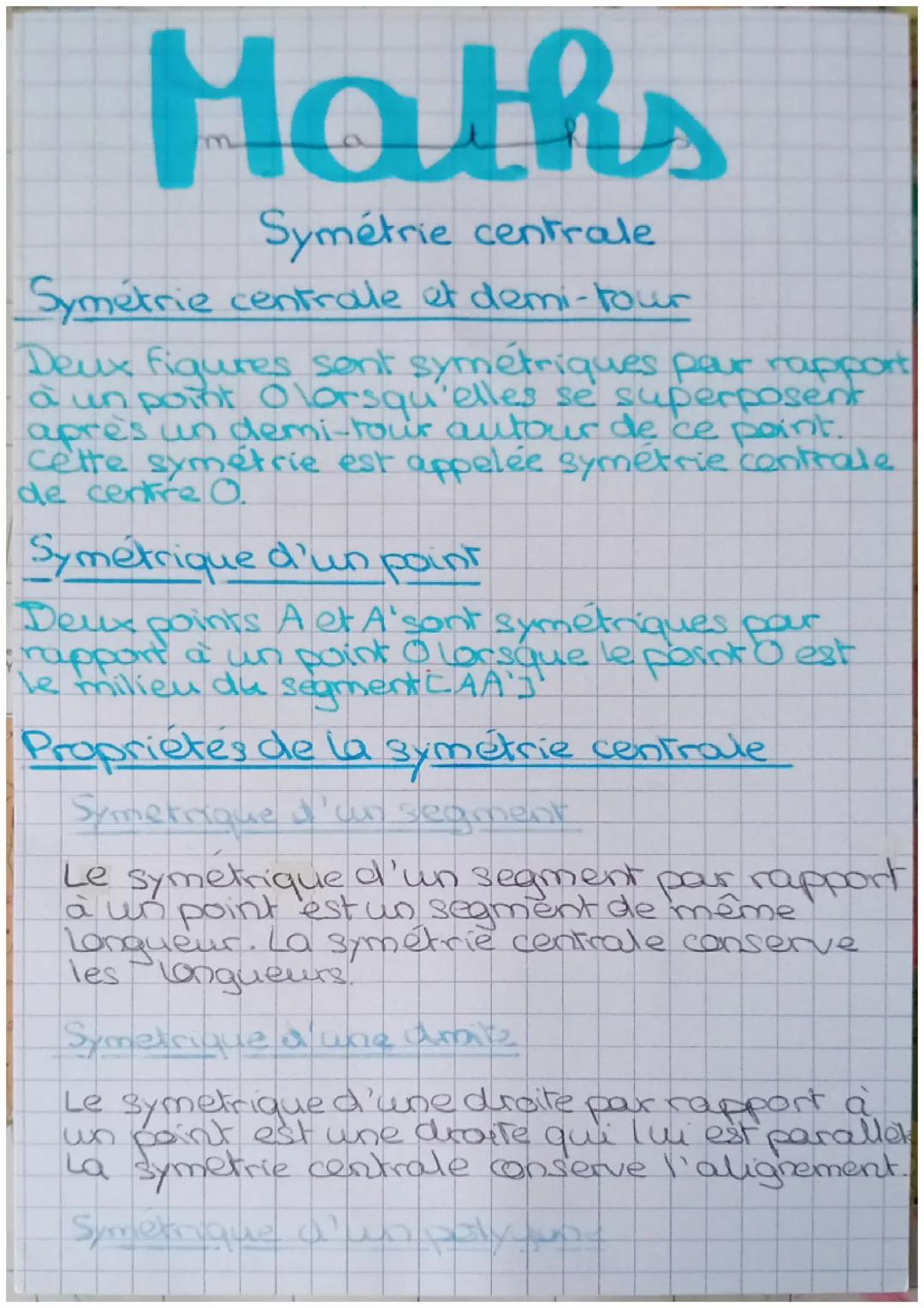Maths la symetrie centrale