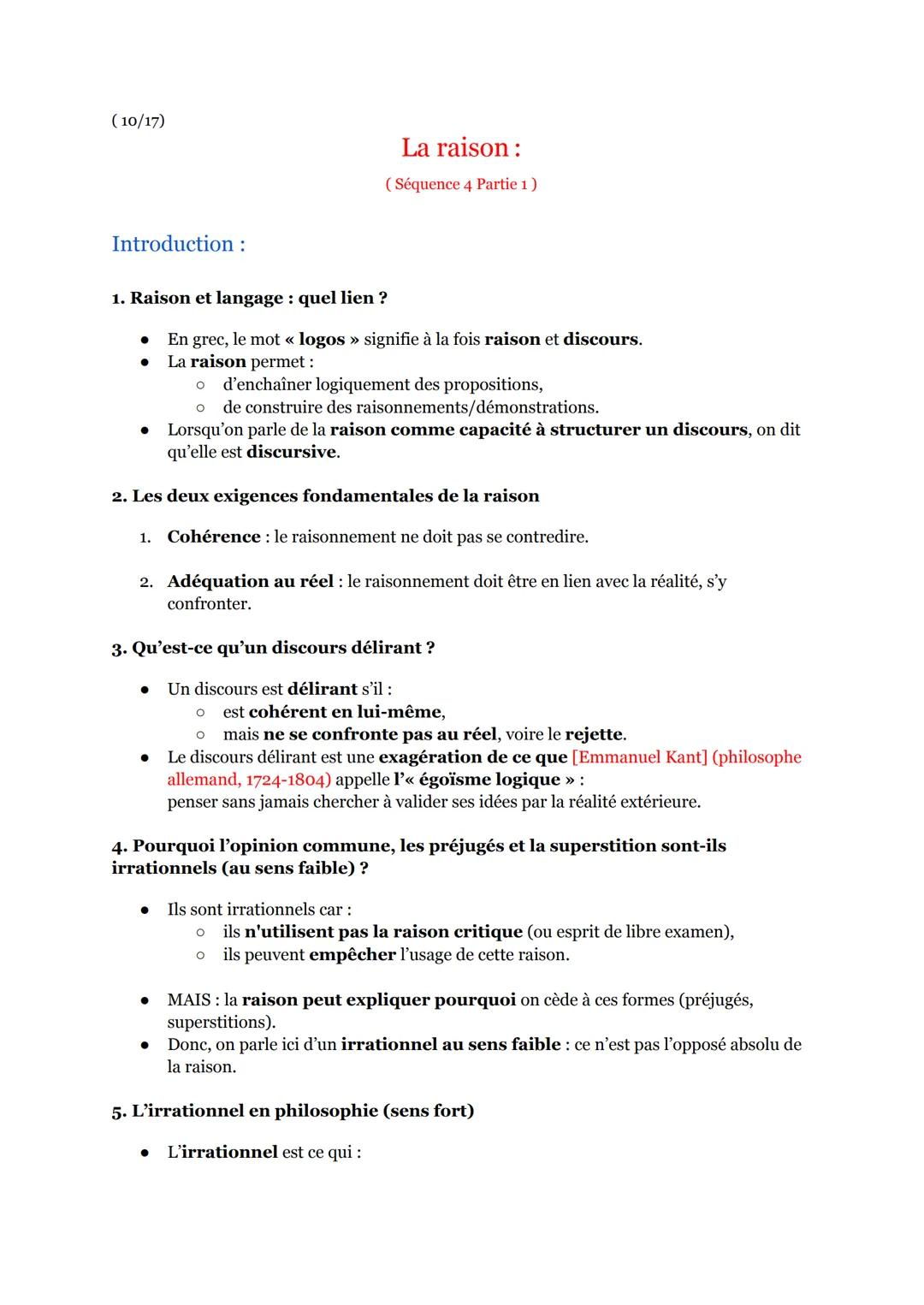 (10/17)

Introduction:

1. Raison et langage : quel lien ?

• En grec, le mot « logos » signifie à la fois raison et discours.
• La raison p