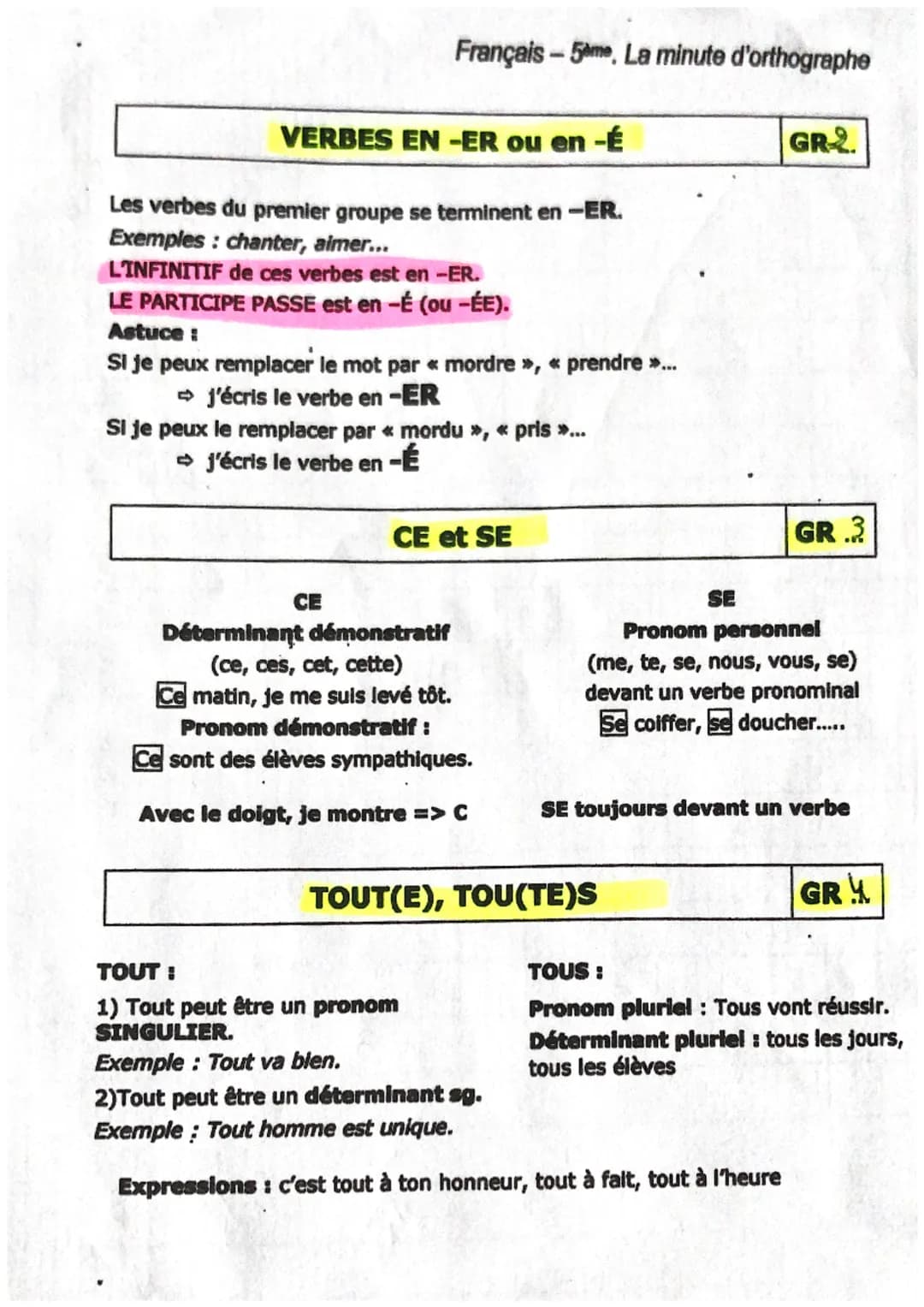 Français-5me, La minute d'orthographe
GRA
A et À
A est le verbe « avoir » conjugué au présent.
Exemple : Il a, il y a, il a travaillé
Astuce