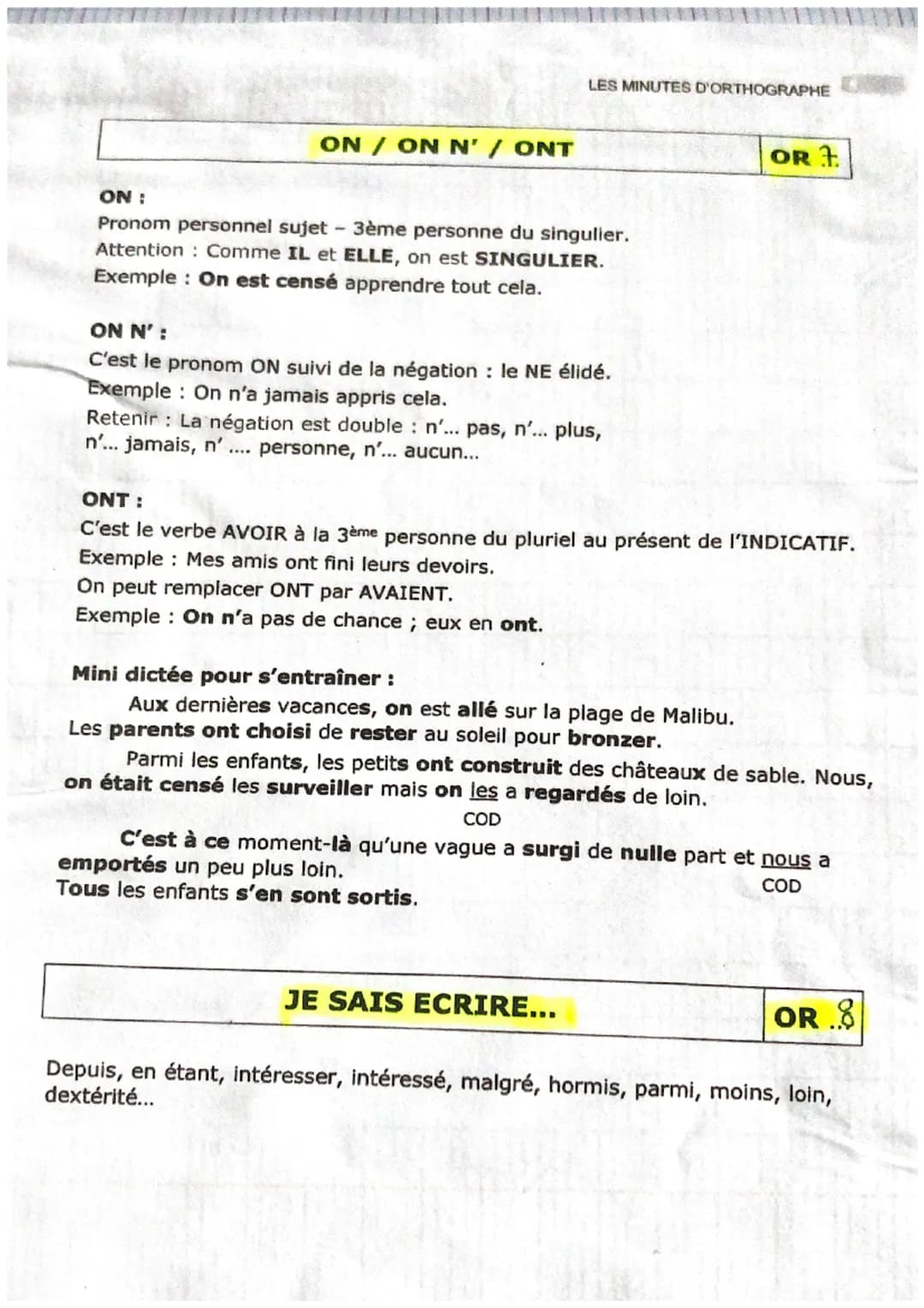 Français-5me, La minute d'orthographe
GRA
A et À
A est le verbe « avoir » conjugué au présent.
Exemple : Il a, il y a, il a travaillé
Astuce