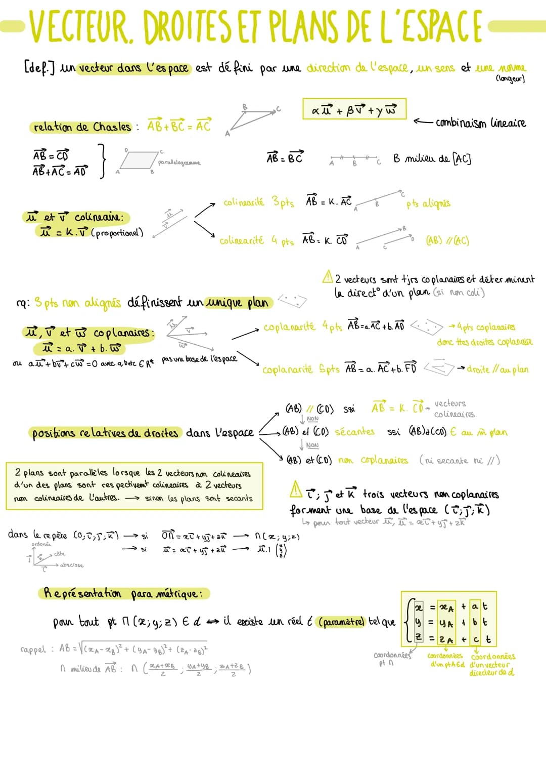 
<p>Un vecteur dans l'espace est défini par une direction, un sens et une norme (longueur). La relation de Chasles stipule que AB + BC = AC,