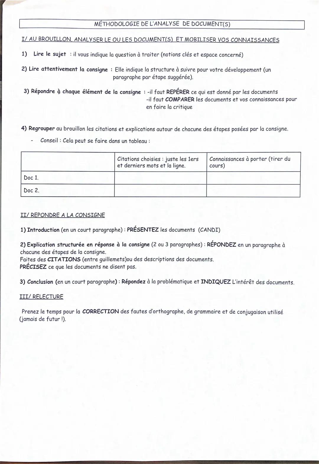 Étude et Méthodologie Analyse de Document Histoire Seconde et Collège