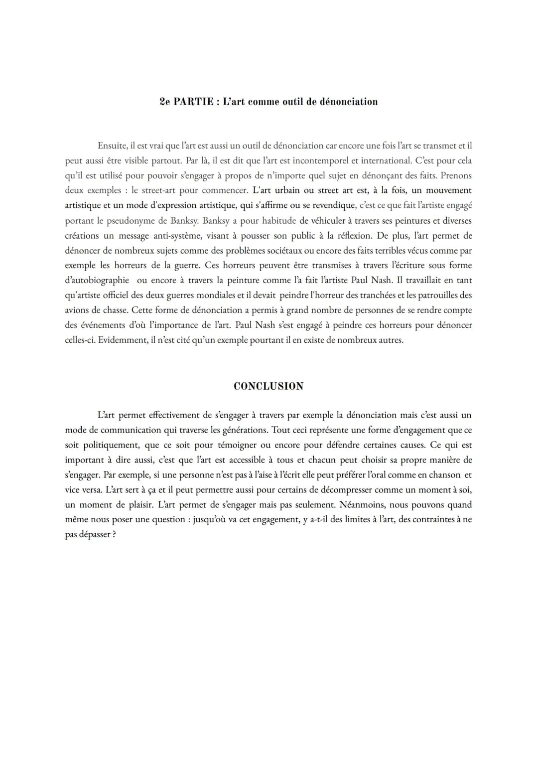 L'art permet-il de s'engager ?
INTRODUCTION
L'art regroupe les œuvres humaines destinées à toucher les sens et les émotions du public. Il pe