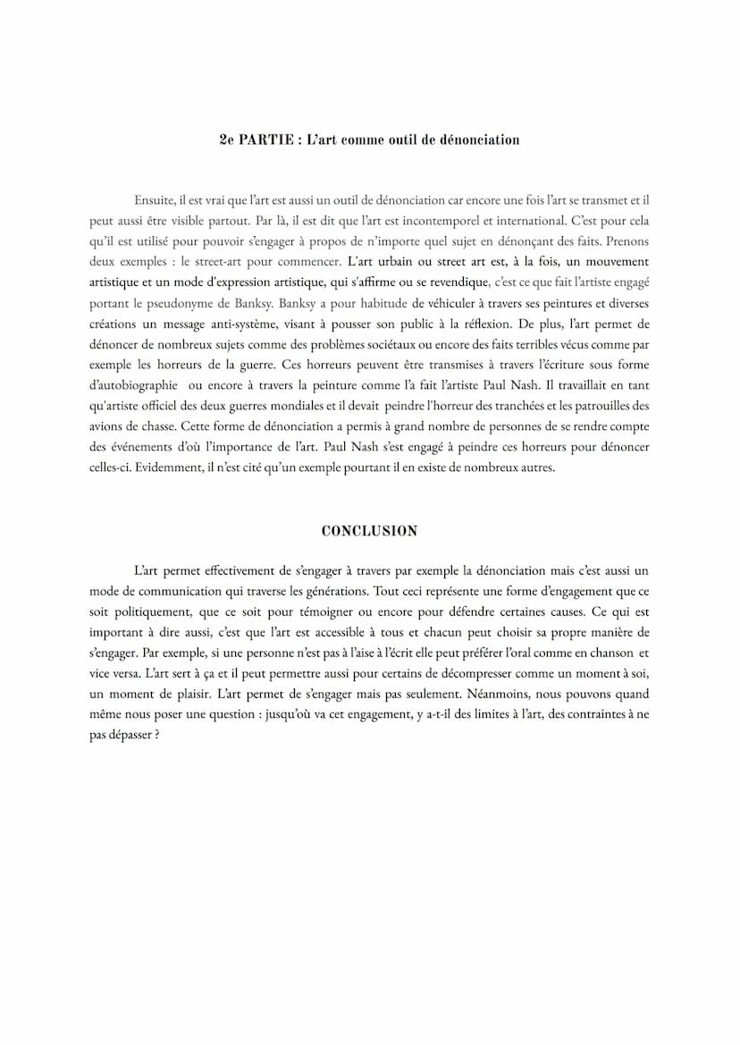 L'art permet-il de s'engager ?
INTRODUCTION
L'art regroupe les œuvres humaines destinées à toucher les sens et les émotions du public. Il pe