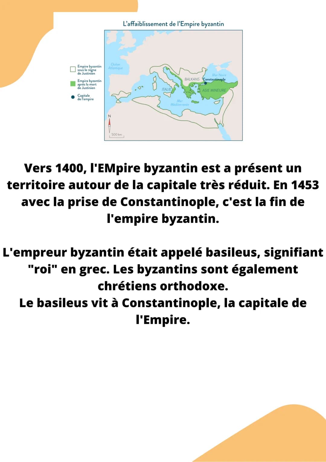 Lempire Byzantin
L'empire
Byzantin fait suite a l'Empire romain qui
disparait à la fin du Vème siècle.
En effet, à la fin du IVème siècle, l