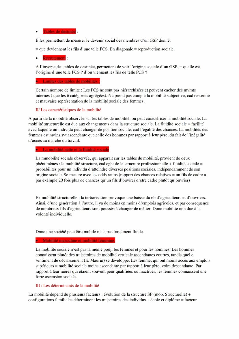 Les caractéristiques contemporaines et les facteurs de la mobilité sociale
Résumé : la mobilité sociale = phénomène de circulation des indiv