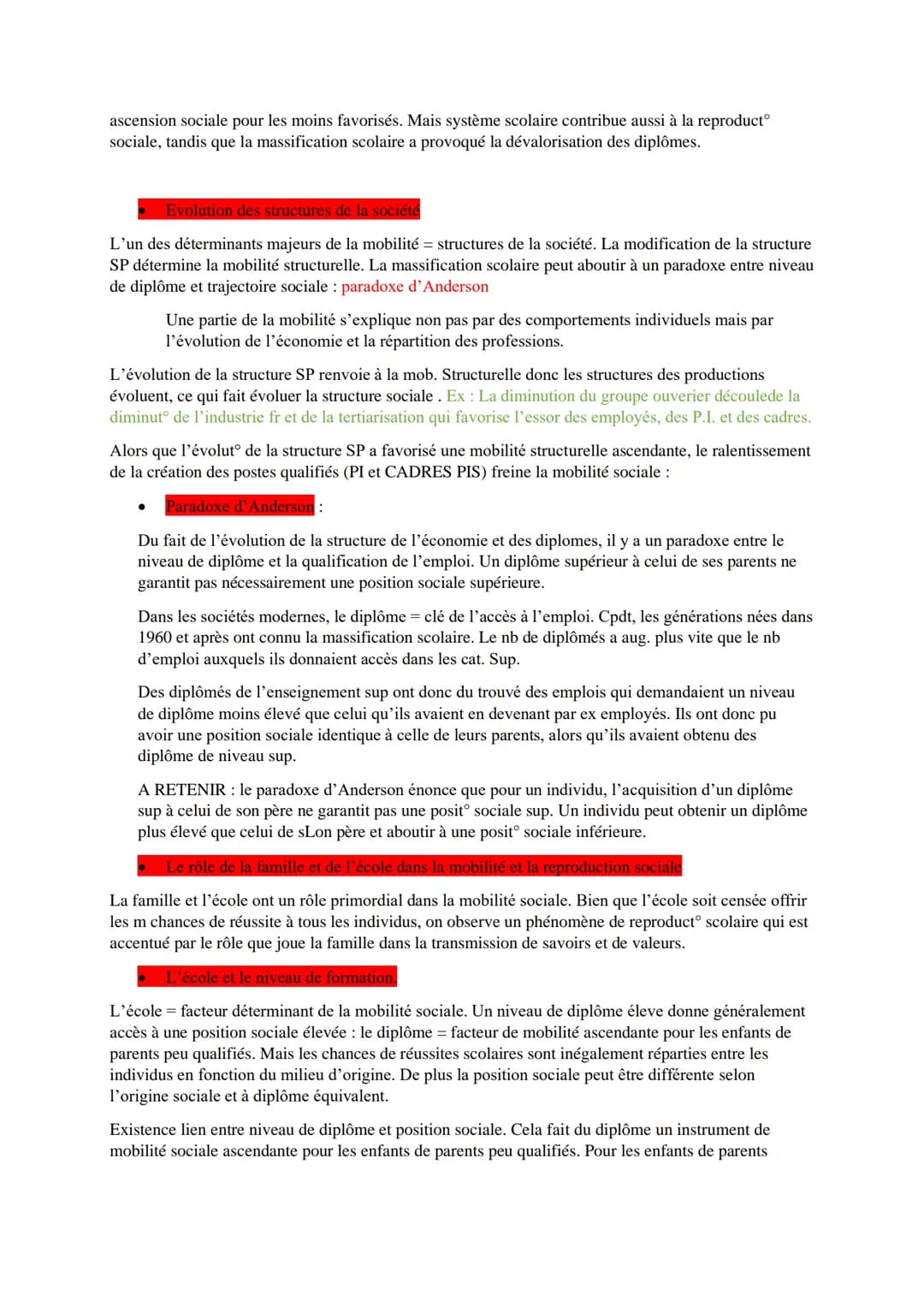 Les caractéristiques contemporaines et les facteurs de la mobilité sociale
Résumé : la mobilité sociale = phénomène de circulation des indiv