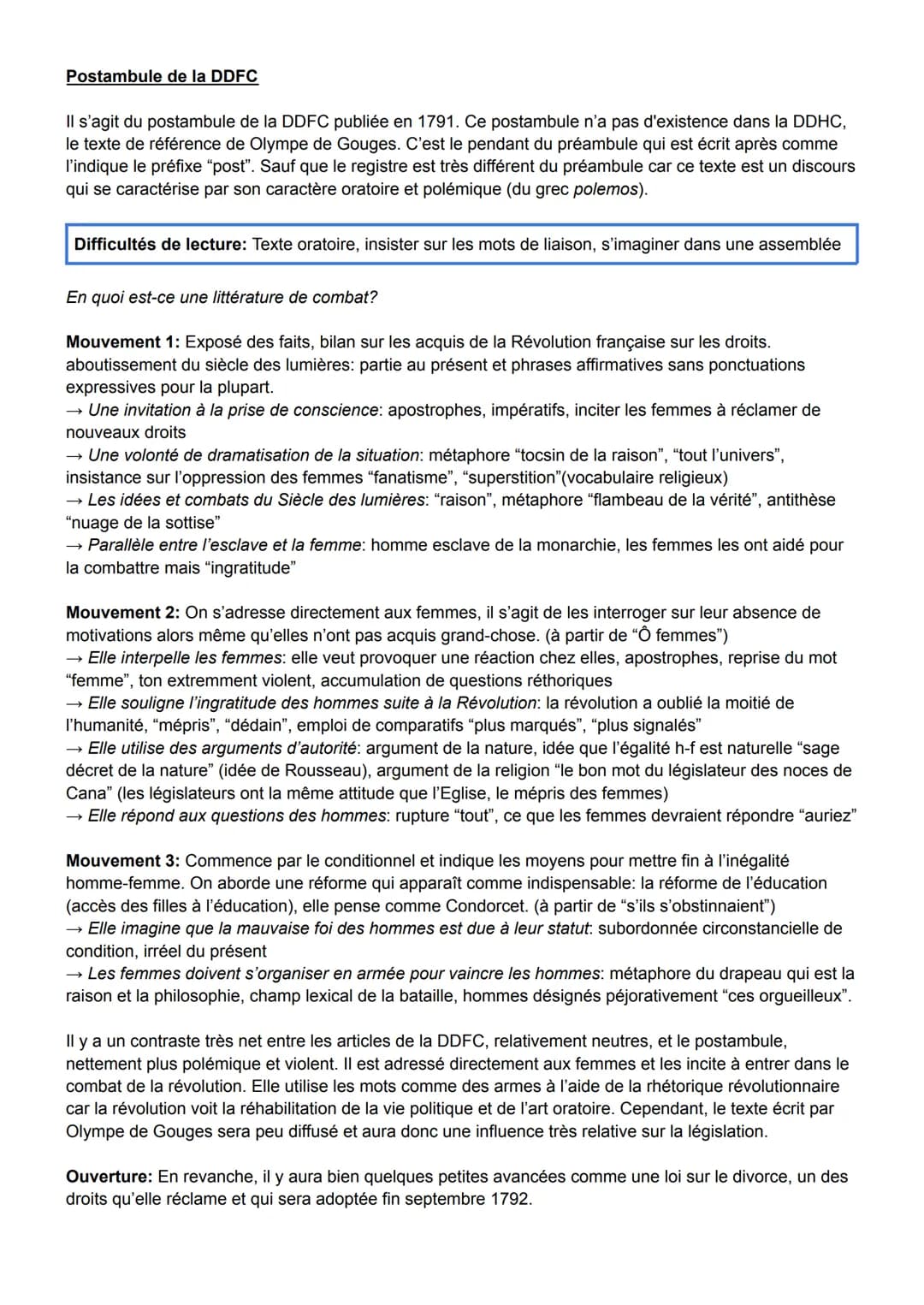 Postambule de la DDFC
Il s'agit du postambule de la DDFC publiée en 1791. Ce postambule n'a pas d'existence dans la DDHC,
le texte de référe