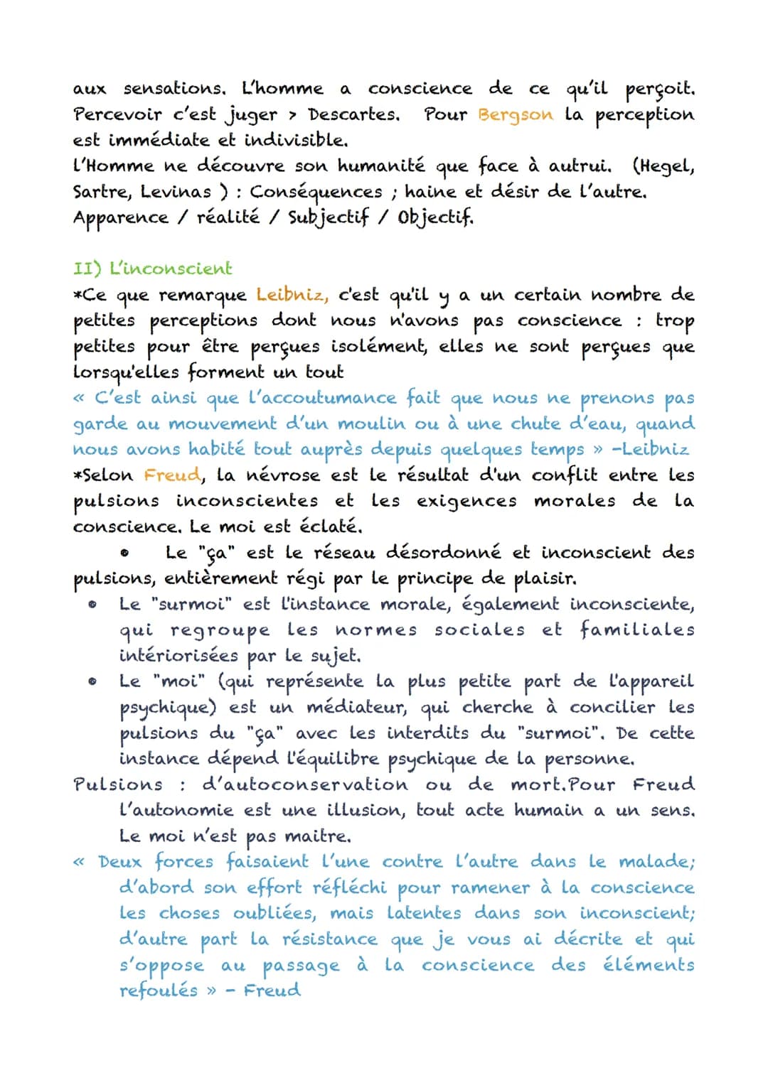 La conscience et l'inconscient
I) La conscience et la perception
Définition : Au sens psychologique la conscience est la capacité
de se rend