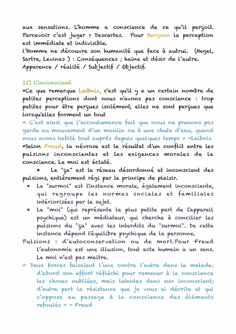 La conscience et l'inconscient
I) La conscience et la perception
Définition : Au sens psychologique la conscience est la capacité
de se rend