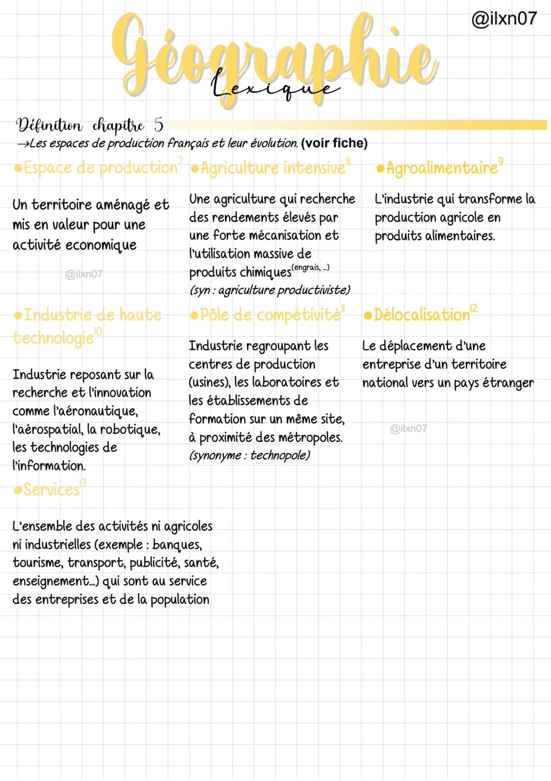 Geographie
Définition chapitre 2
→Les aires urbaines dans une France mondialisée. (voir fiche)
Periurbanisation
L'étalement des villes sur l