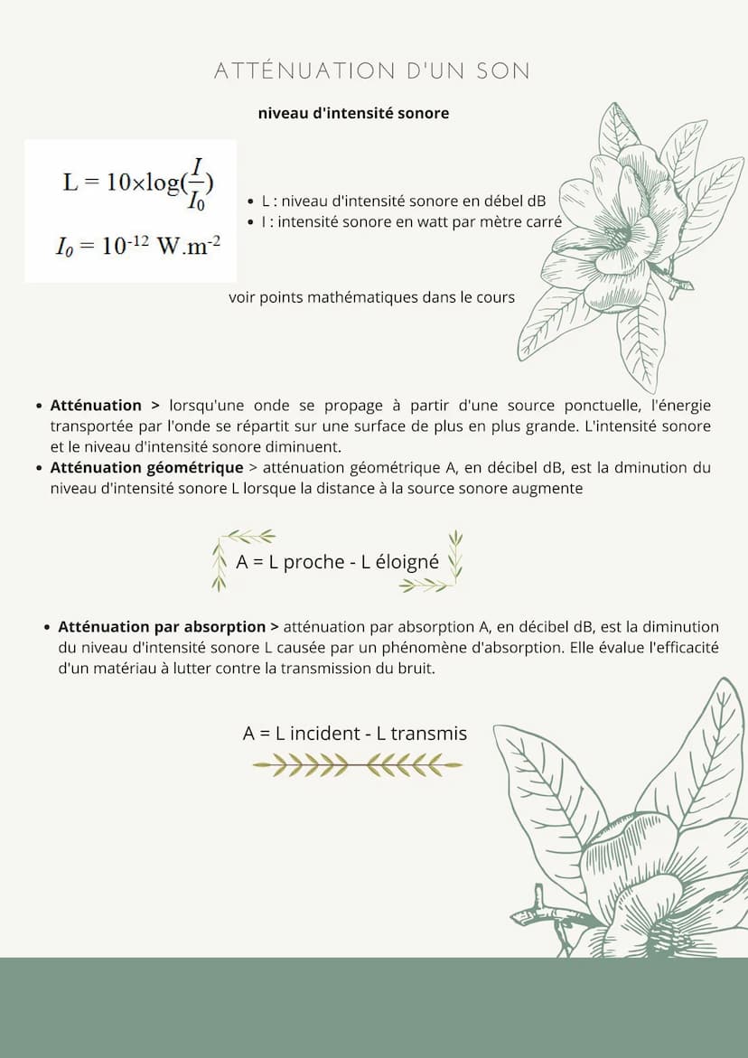 ATTÉNUATION
D'UN SON
• onde progressive > phénomène de propagation d'une perturbation avec transport d'énergie
sans transport de matière dan