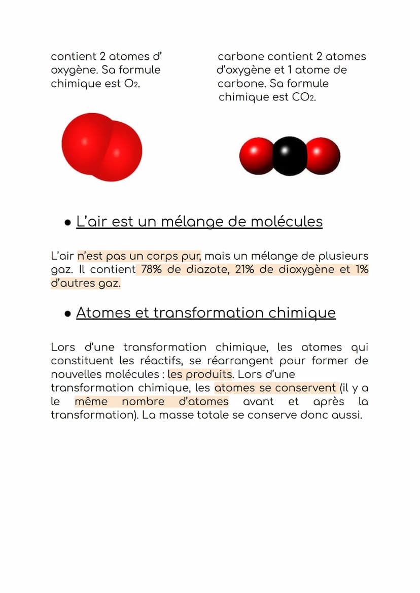 ATOMES ET MOLÉCULES
L'atome
La matière est constituée d'atomes. Un atome est
représenté par : - un symbole chimique
- une sphère colorée
Nom