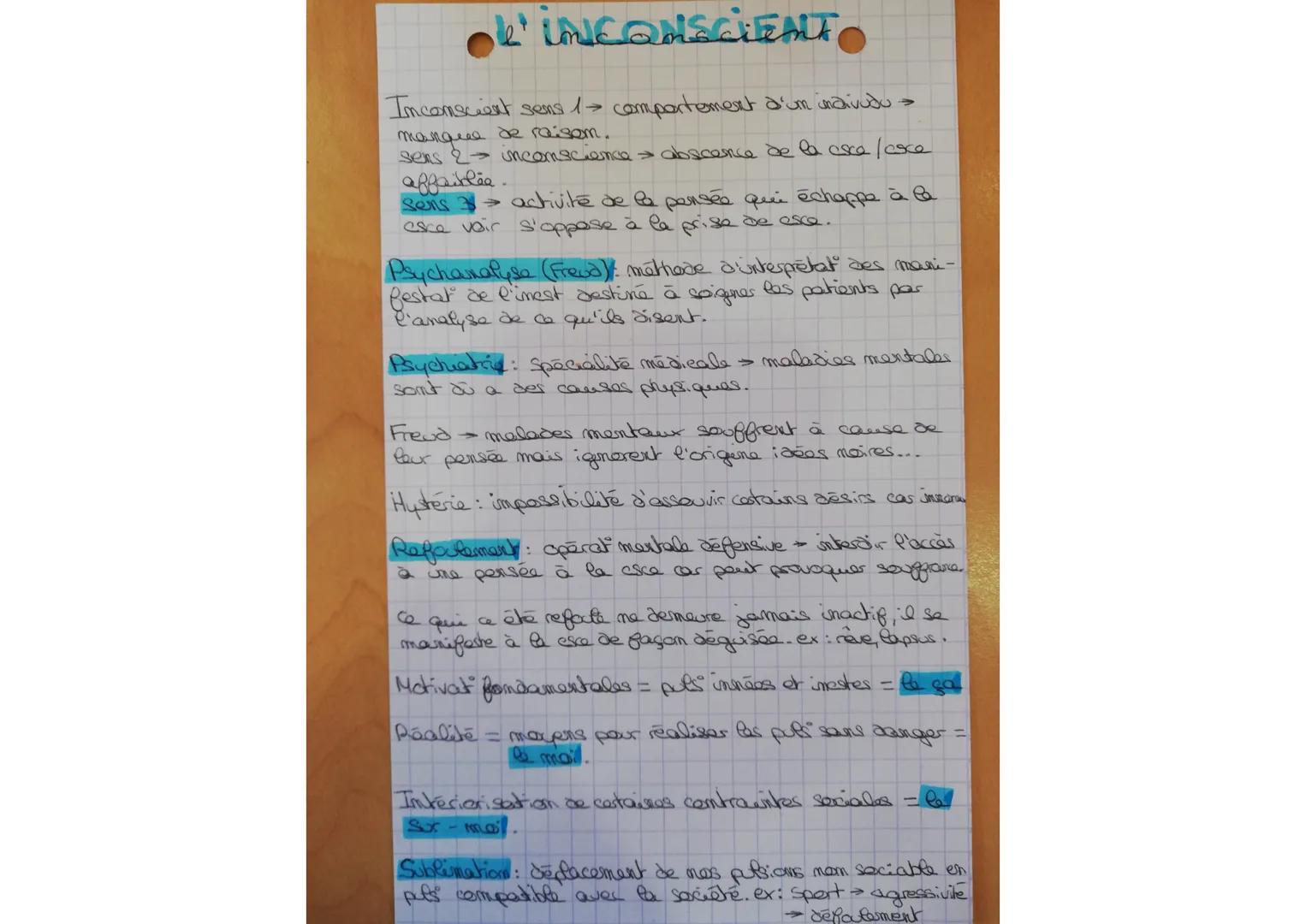 L'inconscient
Inconscient sens 1 > comportement d'um indivudu.
manque de raisom.
sens 2 inconscience abscence de la esca / esce
affaiblie.
S
