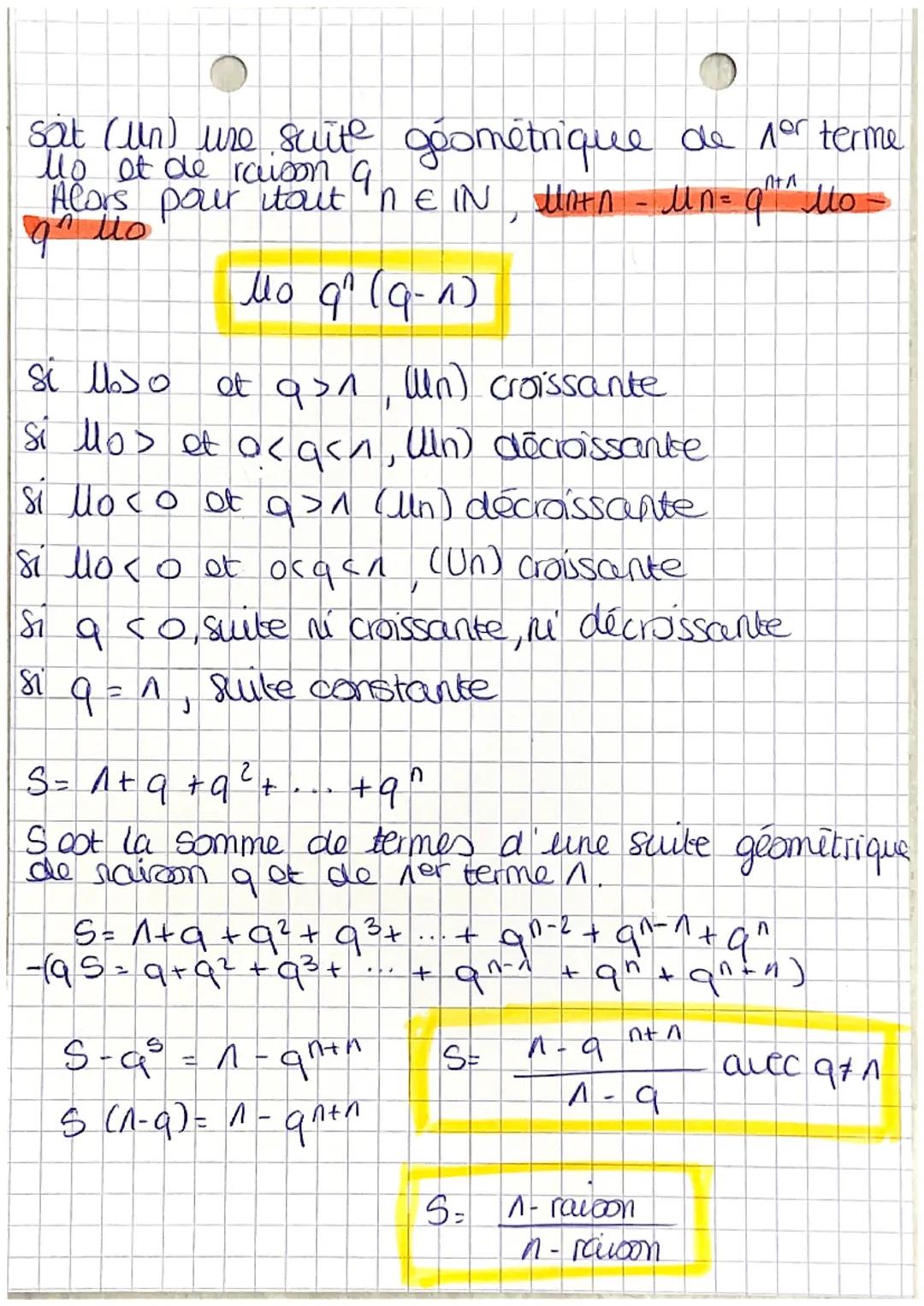 le reel
line suite (un) lot dute geometrique lorsqu'on
passe d' un terme à l'autre en multipliant
par le même nombre q, c'est à dire s'll
ex