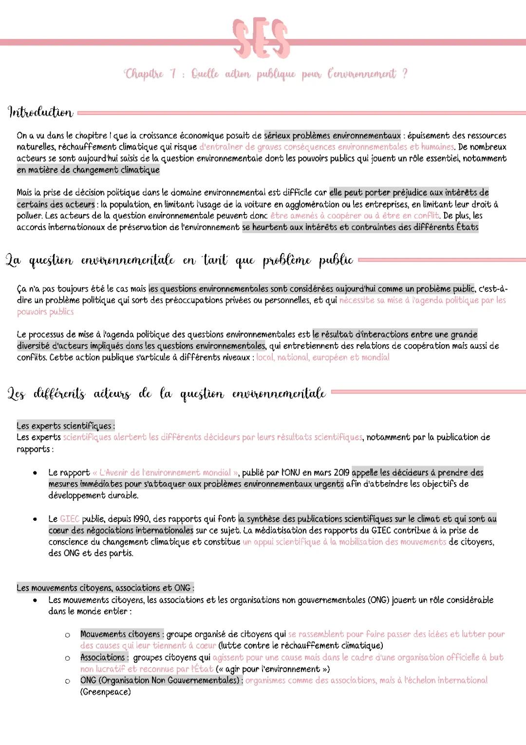 Quelle Action Publique pour l'Environnement SES Terminale: PDF, Dissertation, Cours et Fiches de Révision