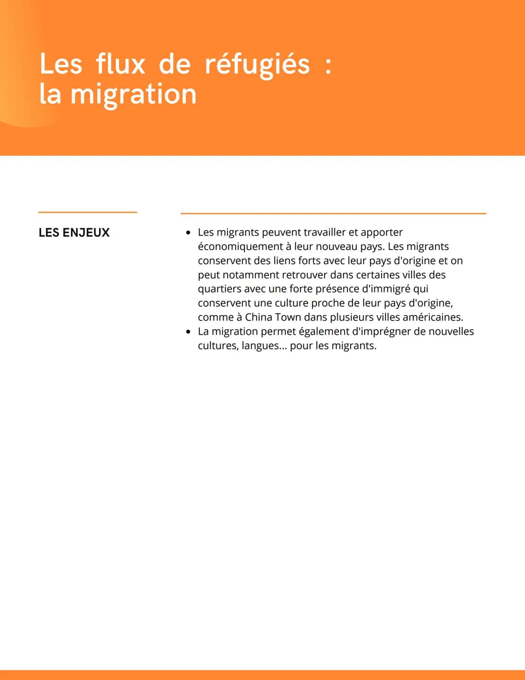 Les flux de réfugiés :
la migration
LA MIGRATION
principaux flux
migratoires
principales zones
de départ
des migrants
principales zones
d'ar