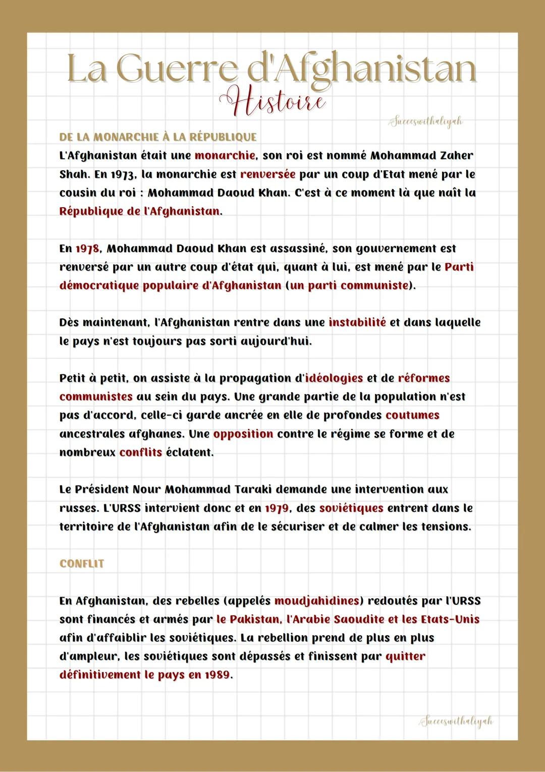 # La Guerre d'Afghanistan

Histoire

Succeswithatiyah

DE LA MONARCHIE À LA RÉPUBLIQUE

L'Afghanistan était une monarchie, son roi est nommé