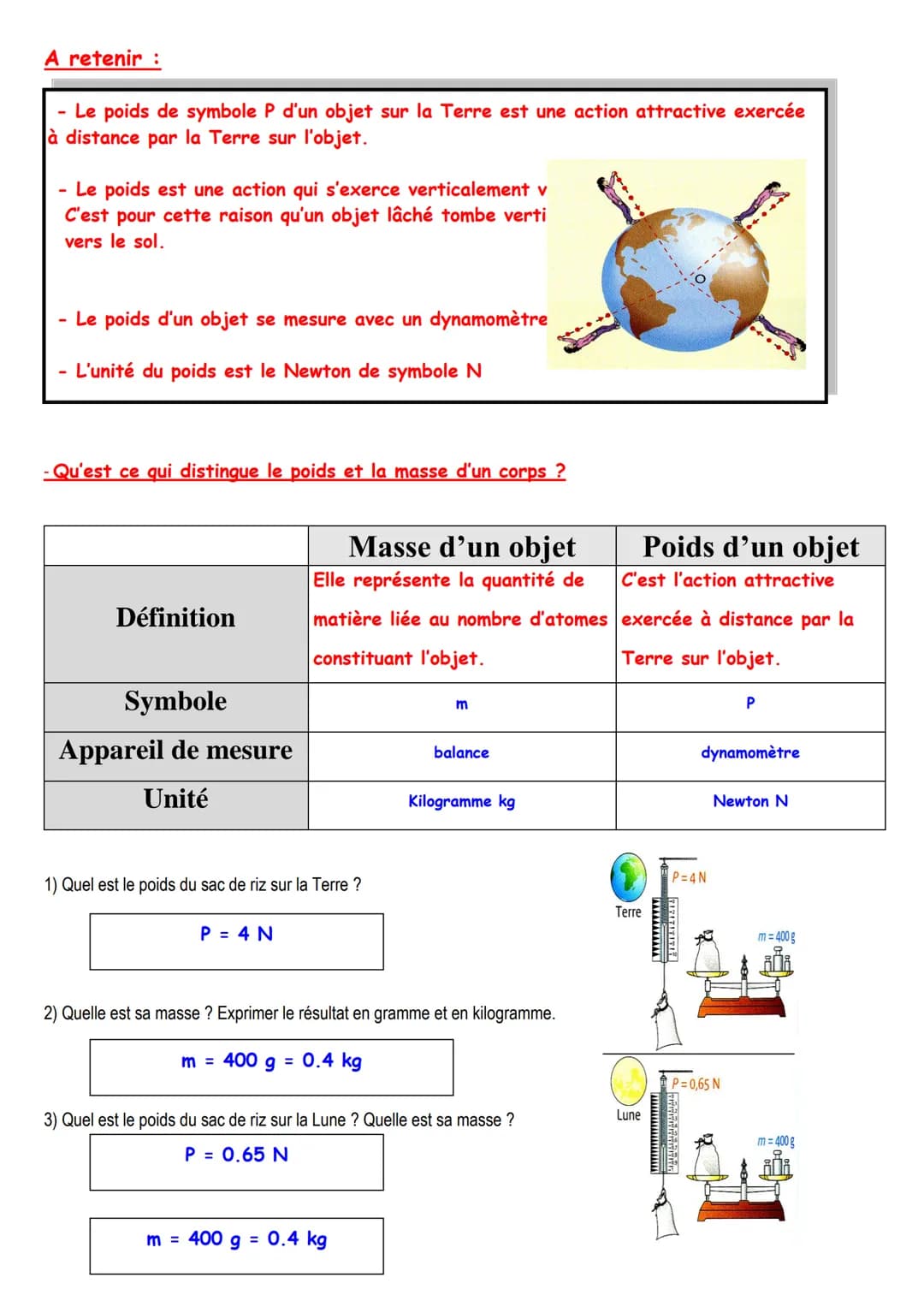 Activité 13:
Quelle est la différence entre le poids et la masse d'un corps ?
Activité expérimentale 1:
Matériel:
Une balle, un fil à plomb,